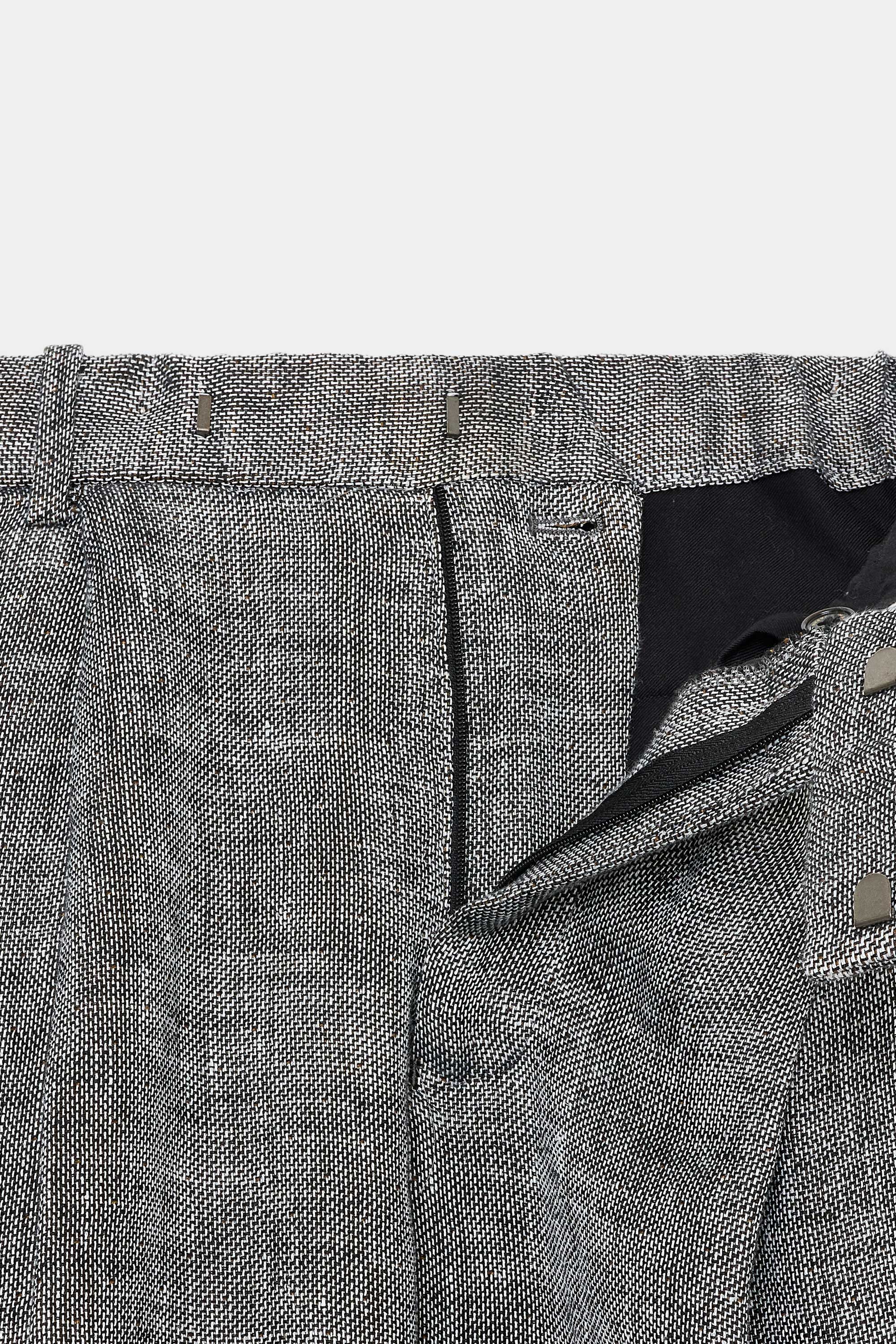 HEMP TWEED DOUBLE PLEATED CLASSIC WIDE TROUSERS, Black