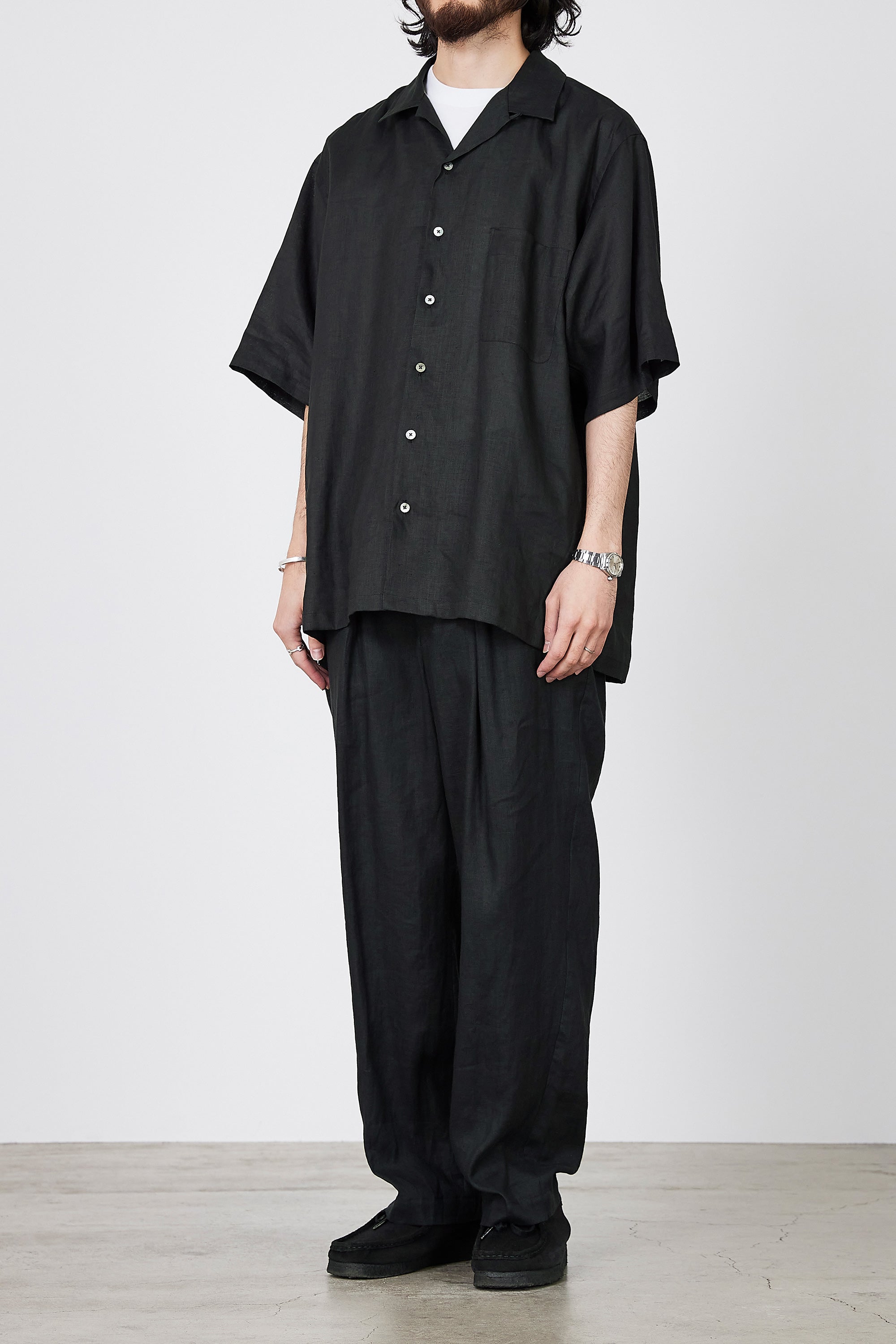 HEMP SHIRTING CLASSIC FIT EASY PANTS, Black