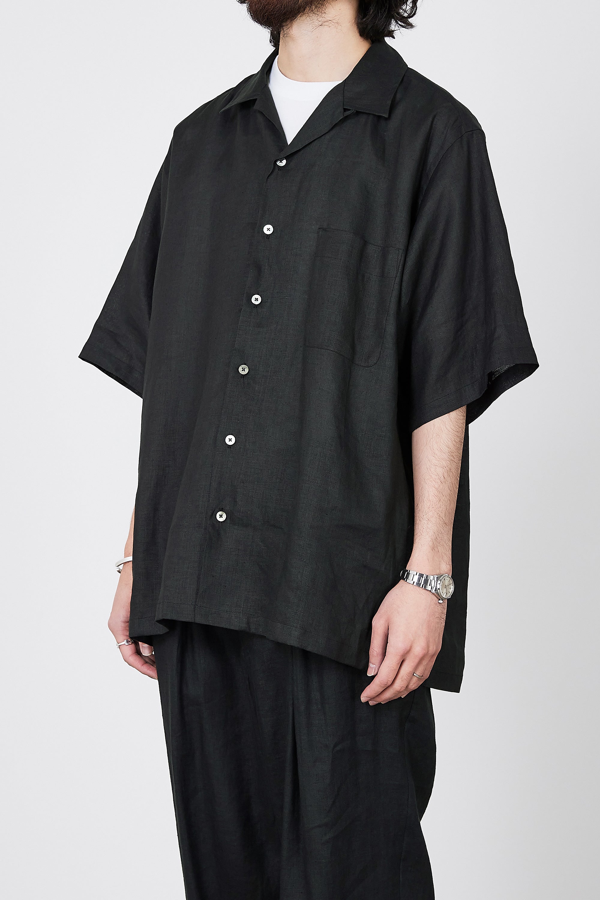 ヘンプ細布 / オープンカラーシャツ S/S, Black – MARKAWARE