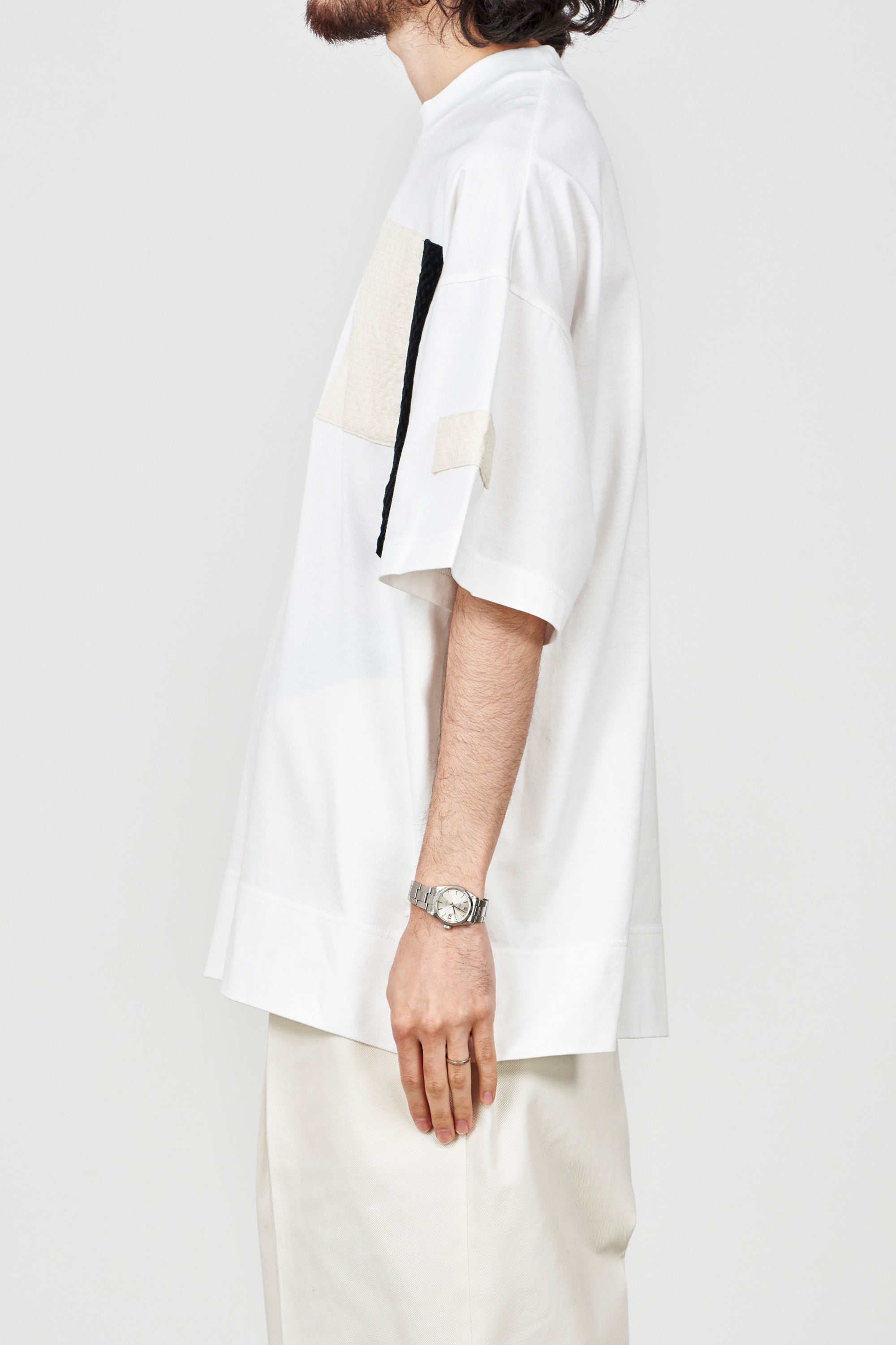 ORGANIC PIMA 40/2 KNIT BOX Tee S/S "SASHIKO", White