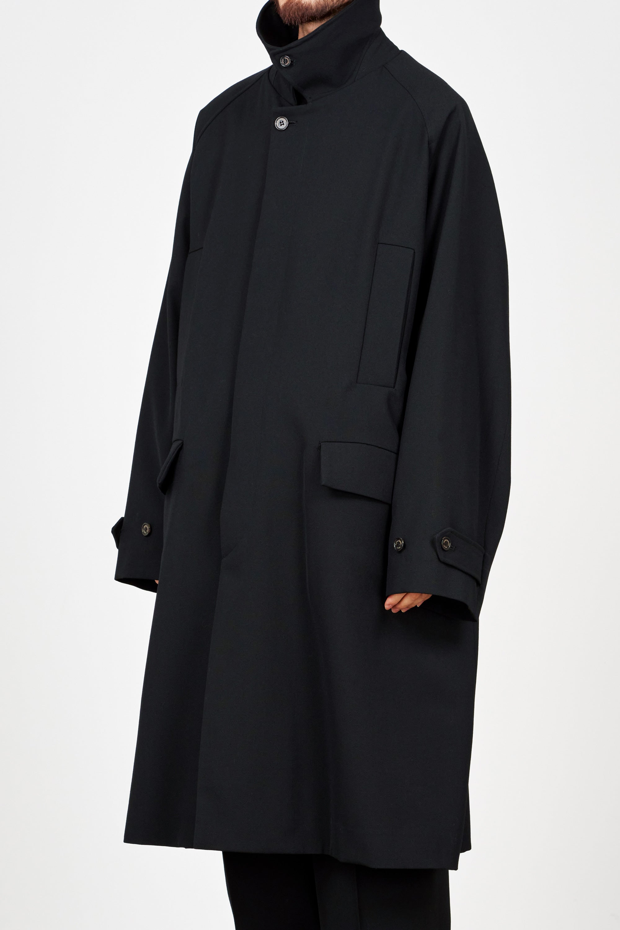 ORGANIC WOOL SURVIVAL CLOTH BIG MAC COAT, Black