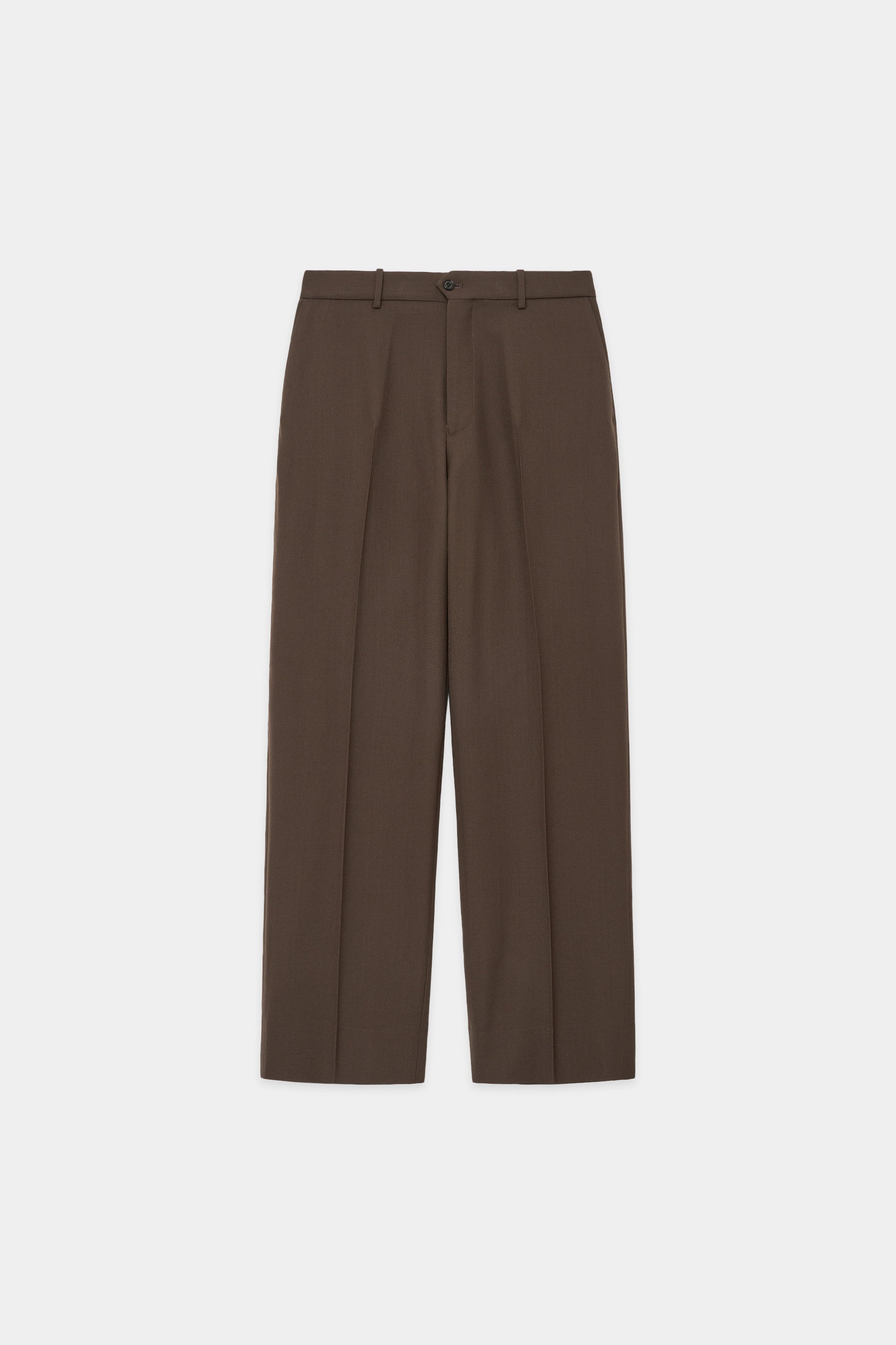 3/60オーガニックウールサバイバルクロス / フラットフロントトラウザーズ, Brown Khaki