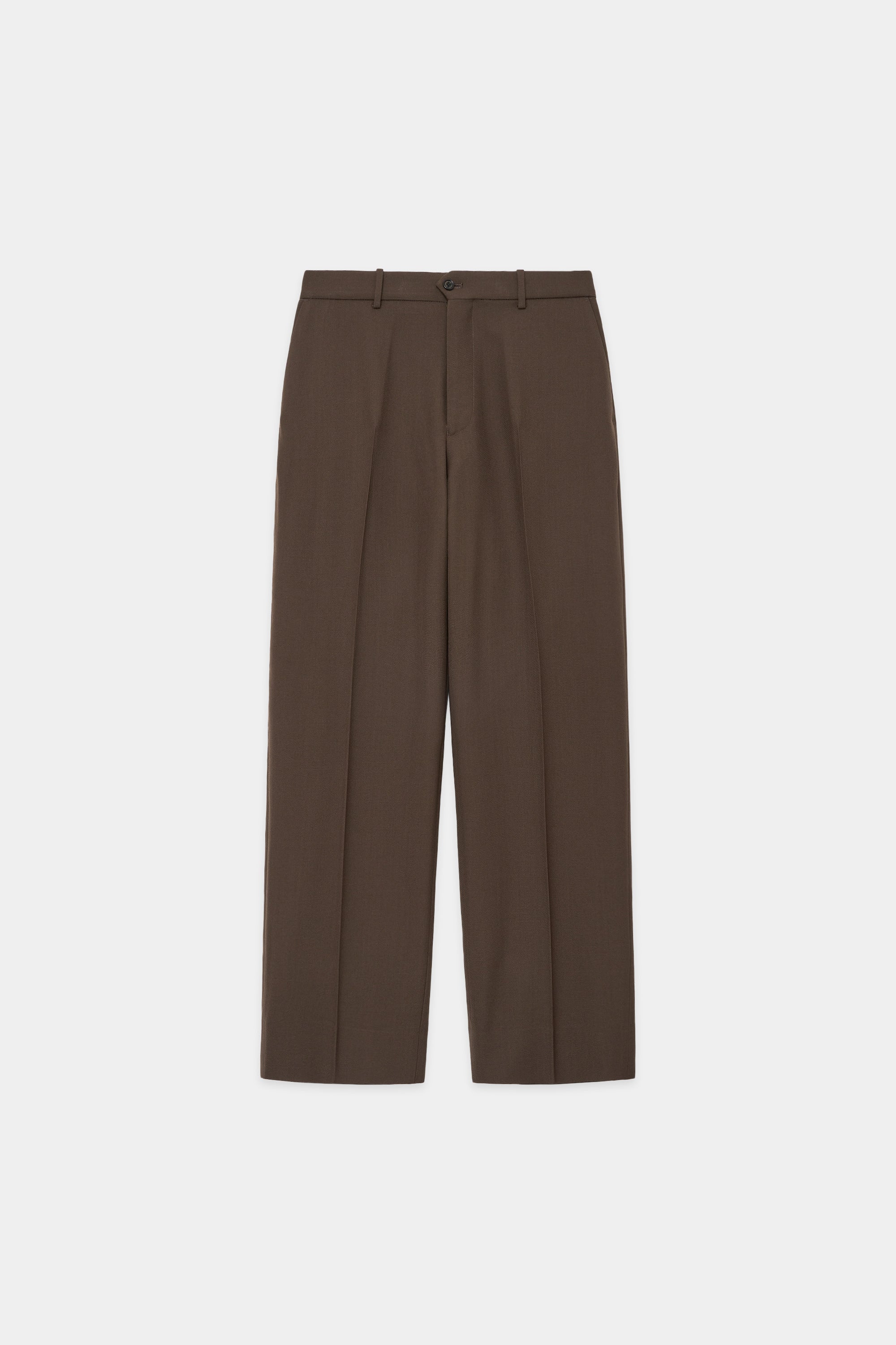 ORGANIC WOOL SURVIVAL CLOTH FLAT FRONT TROUSERS, Brown Khaki