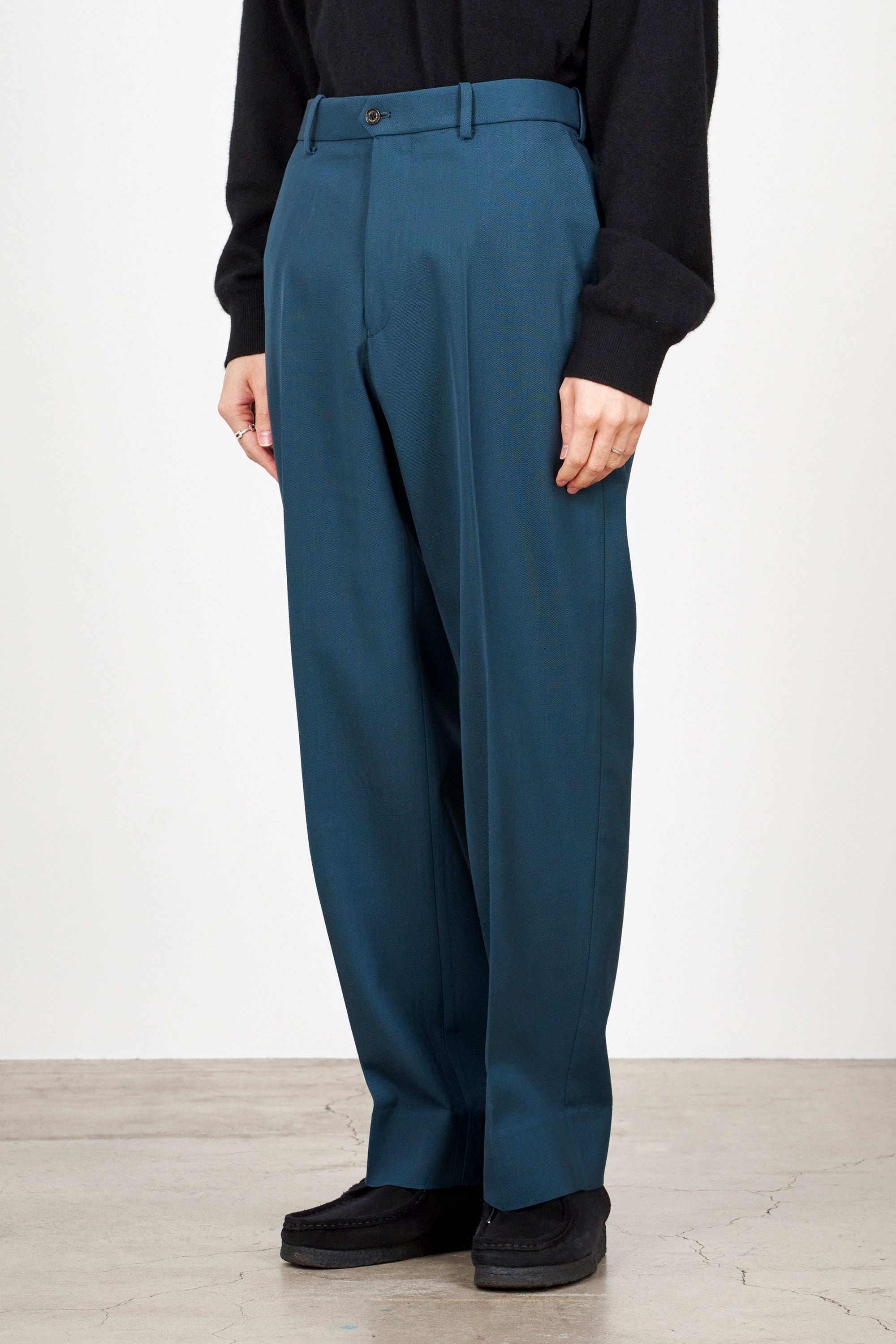 ORGANIC WOOL SURVIVAL CLOTH FLAT FRONT TROUSERS, Dark Turquoise