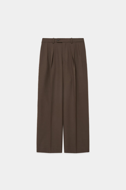 ORGANIC WOOL SURVIVAL CLOTH DOUBLE PLEATED TROUSERS, Brown Khaki