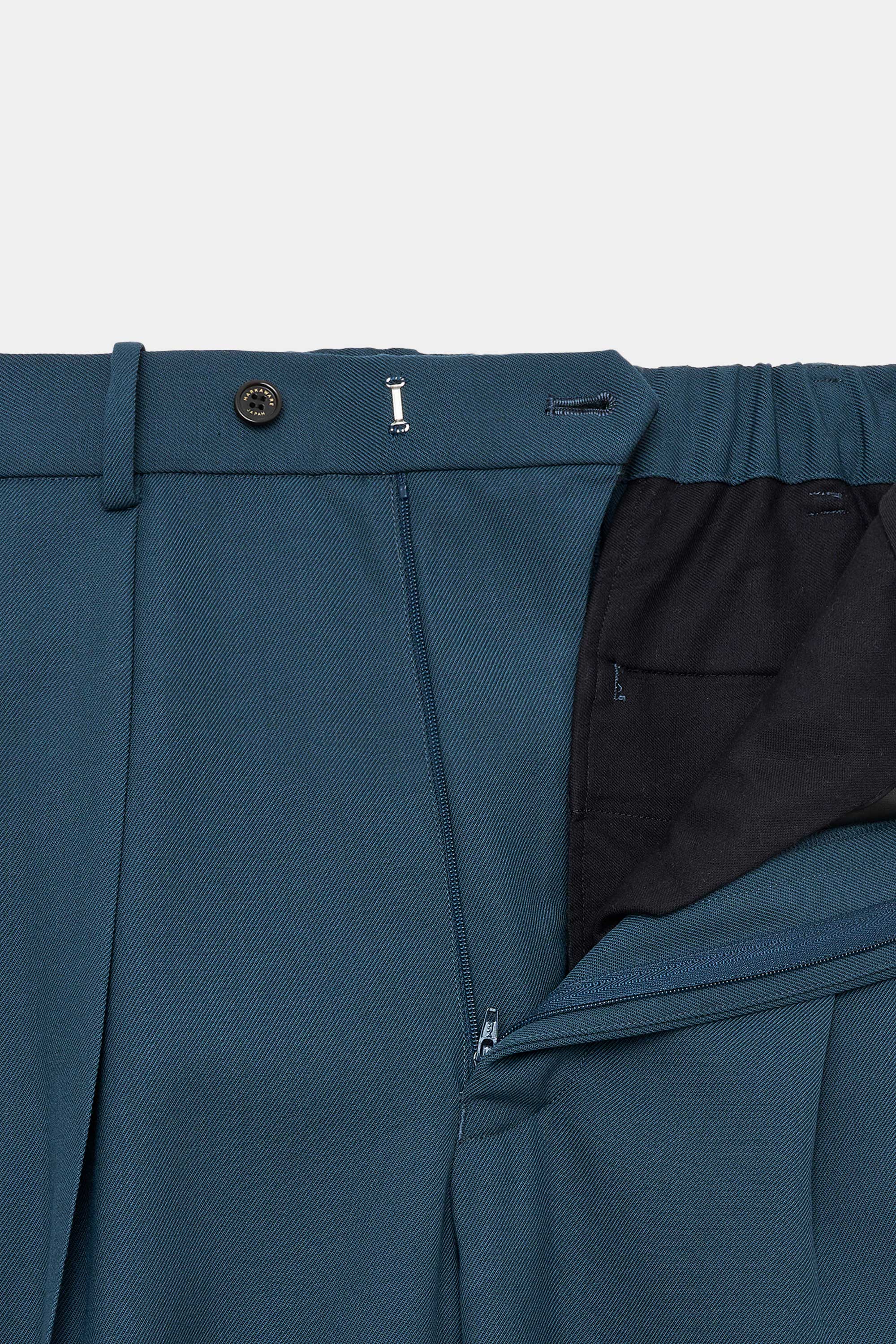 ORGANIC WOOL SURVIVAL CLOTH DOUBLE PLEATED TROUSERS, Dark Turquoise