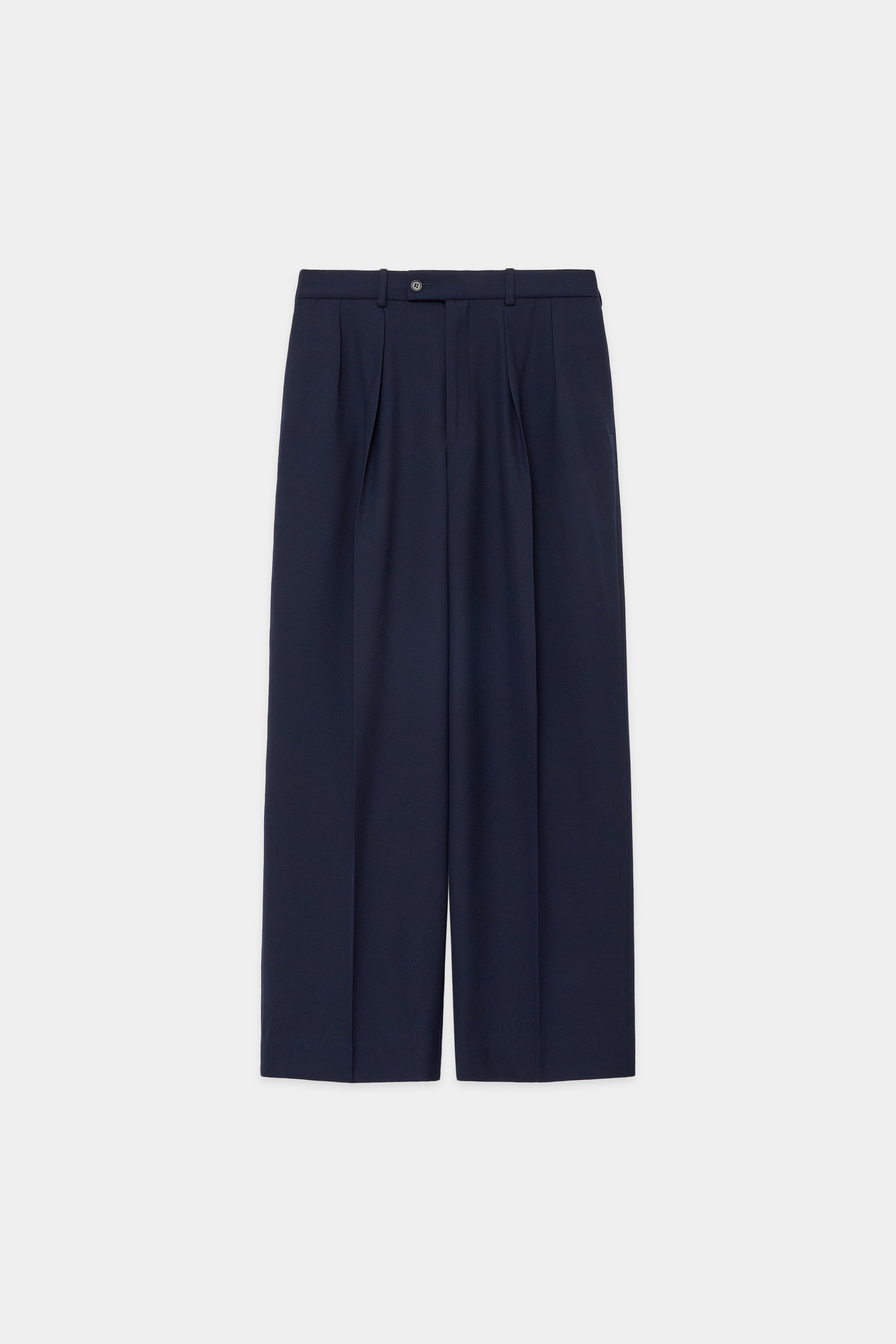 ORGANIC WOOL SURVIVAL CLOTH DOUBLE PLEATED TROUSERS, Navy – MARKAWARE