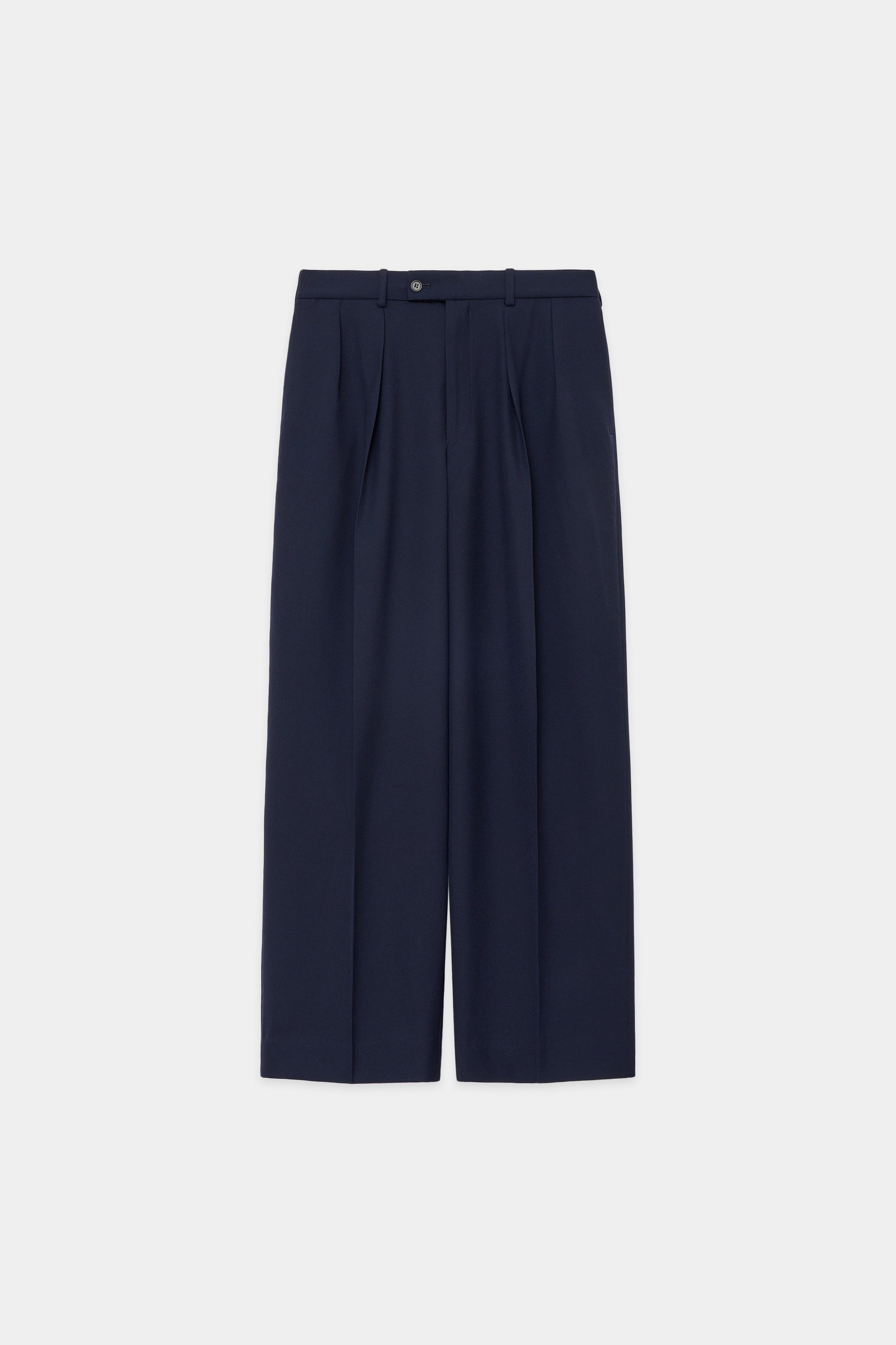 ORGANIC WOOL SURVIVAL CLOTH DOUBLE PLEATED TROUSERS, Navy