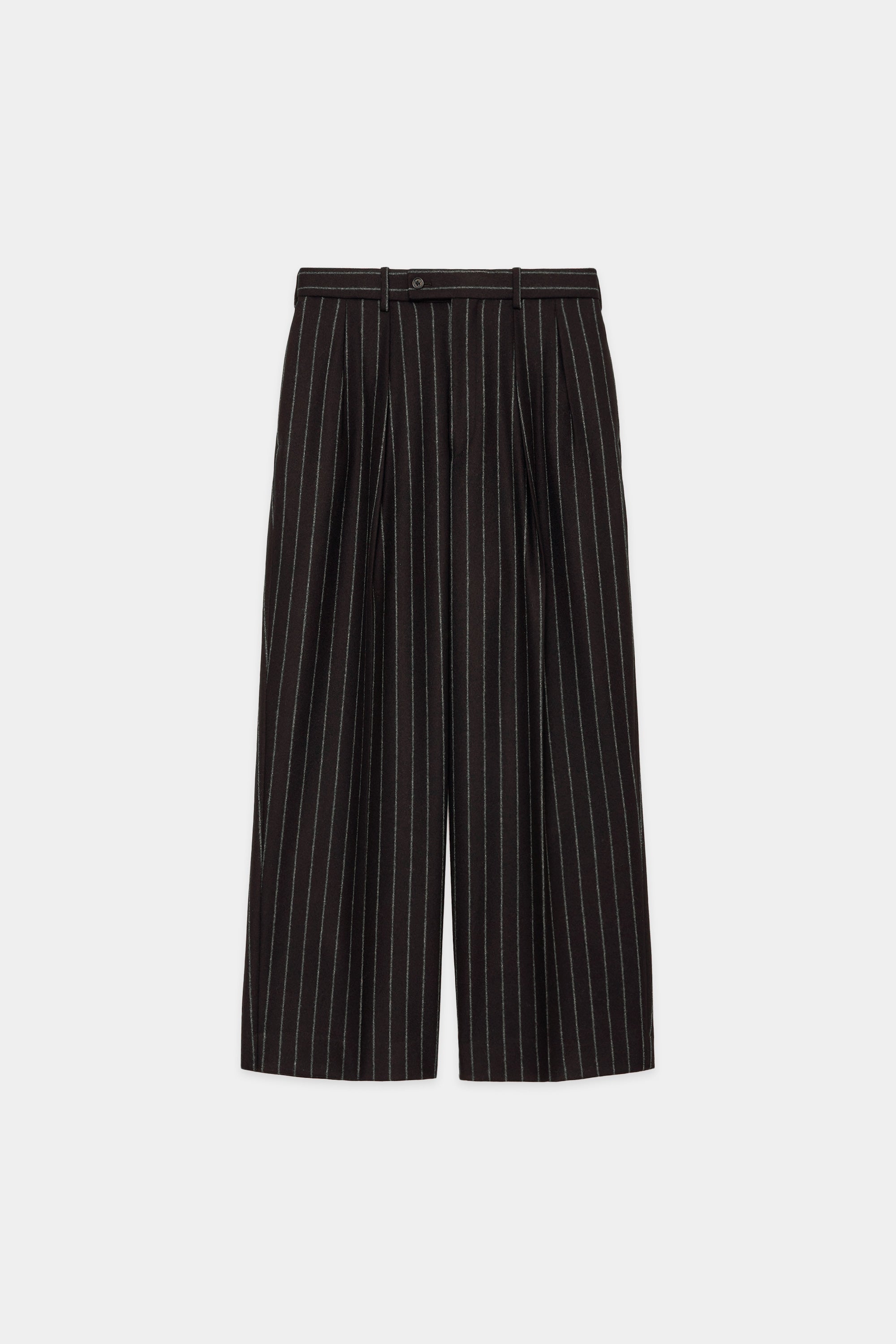 ORGANIC WOOL FLANNEL DOUBLE PLEATED TROUSERS, Brown Stripe