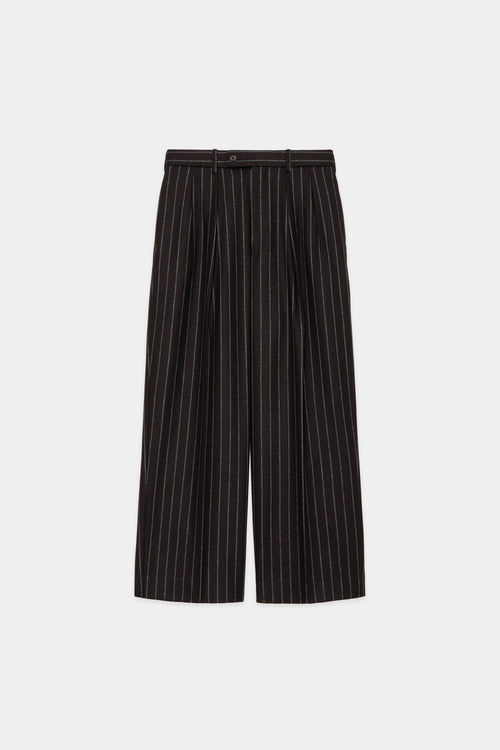 ORGANIC WOOL FLANNEL DOUBLE PLEATED TROUSERS, Brown Stripe