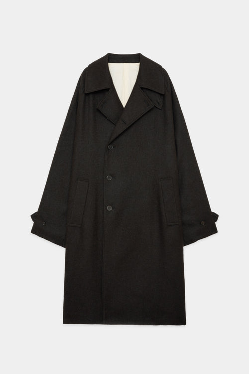 NATURAL COLOR ALPACA DOUBLE-CLOTH BEAVER ALPACA TRENCH COAT, Black