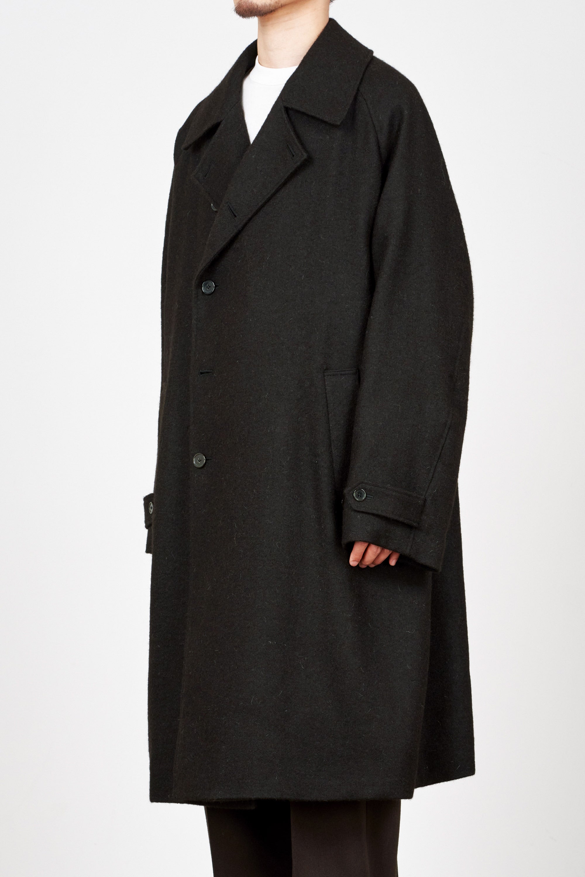 NATURAL COLOR ALPACA DOUBLE-CLOTH BEAVER ALPACA TRENCH COAT, Black