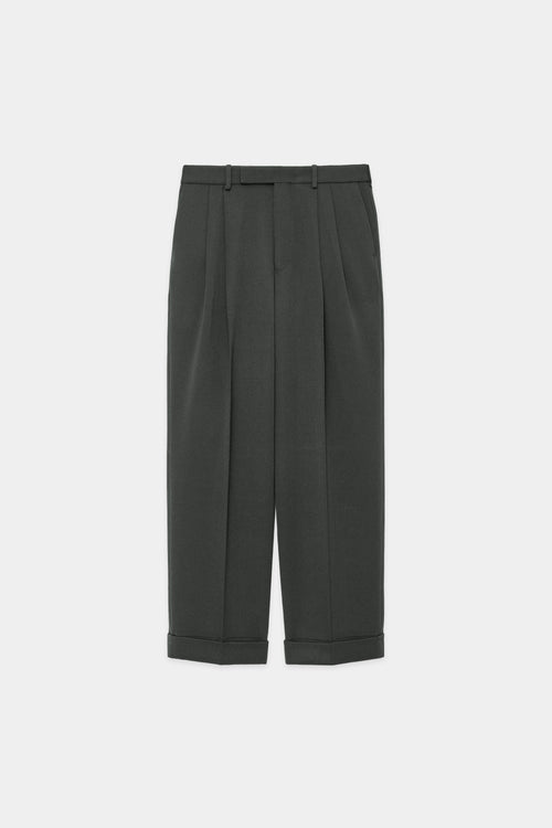 ORGANIC WOOL TAXEED CLOTH DOUBLE PLEATED CLASSIC WIDE TROUSERS, Blue Gray