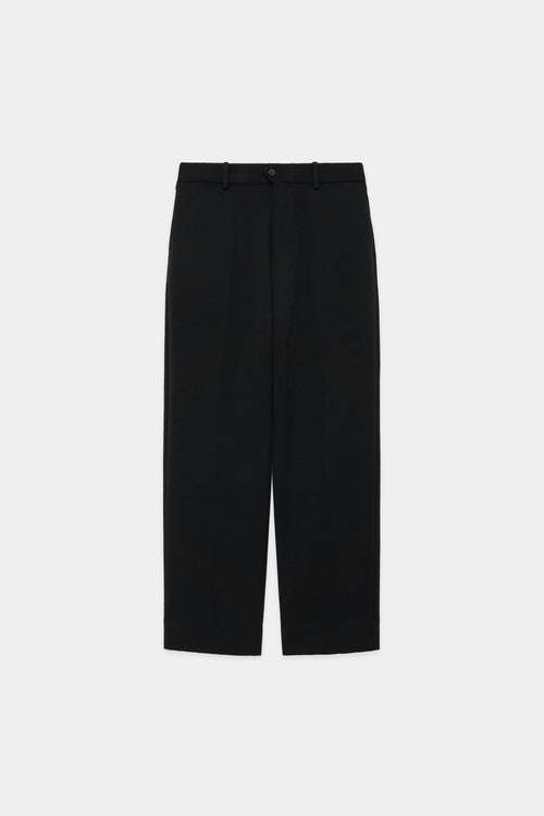 ORGANIC WOOL TAXEED CLOTH FLAT FRONT TROUSERS, Black
