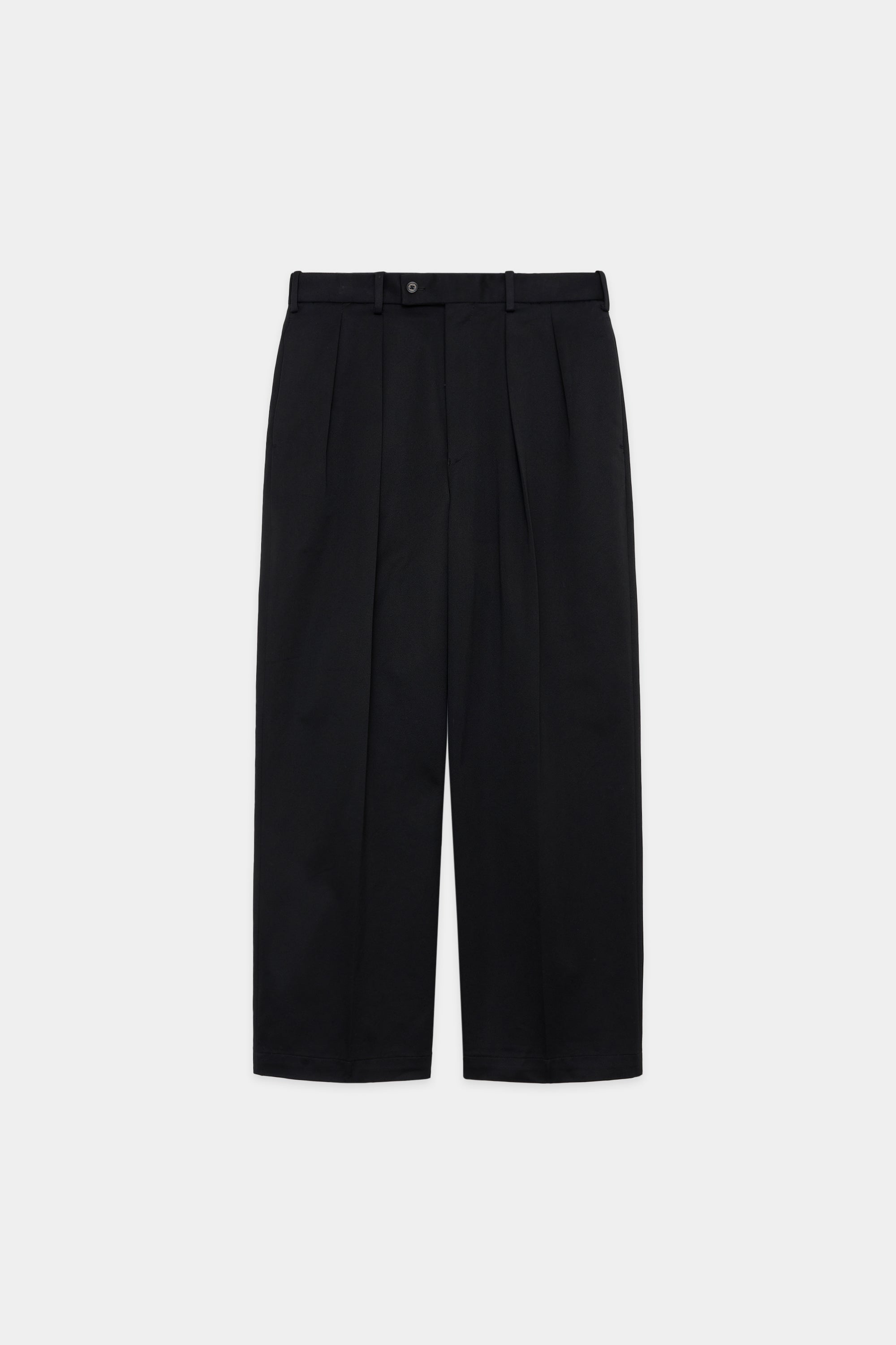 ORGANIC COTTON 30/2 TWILL DOUBLE PLEATED TROUSERS, Black