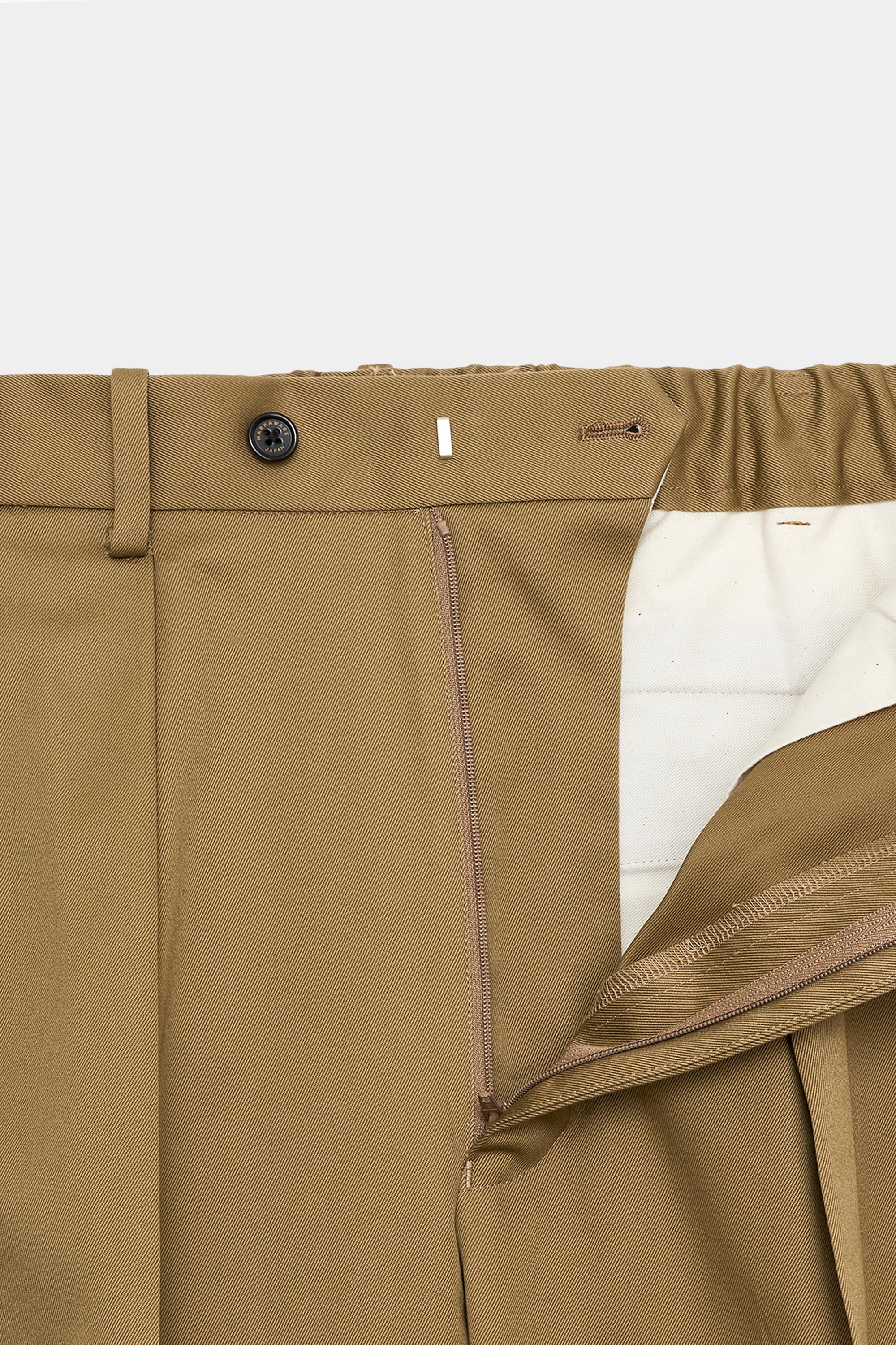ORGANIC COTTON 30/2 TWILL DOUBLE PLEATED TROUSERS, Beige
