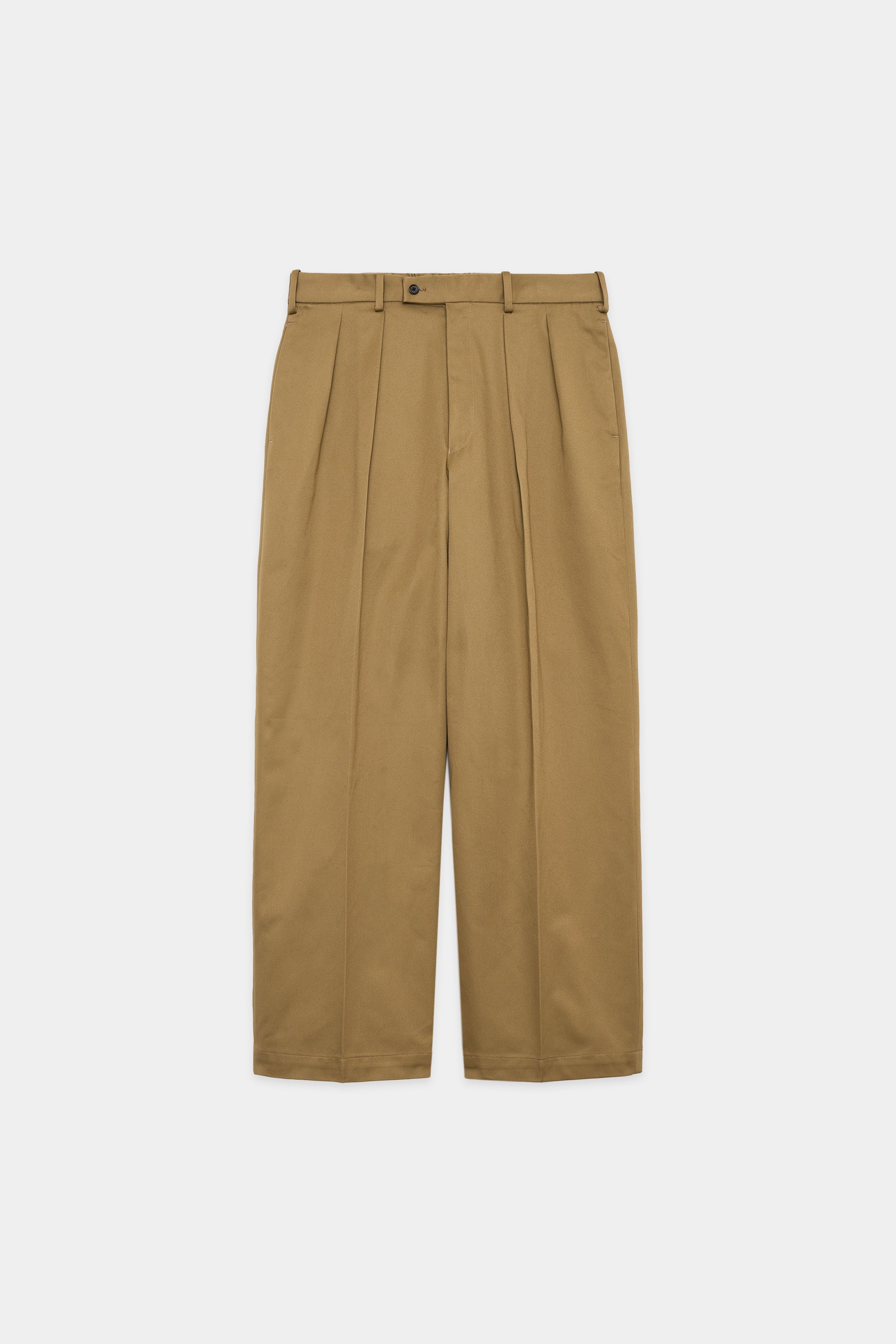 ORGANIC COTTON 30/2 TWILL DOUBLE PLEATED TROUSERS, Beige