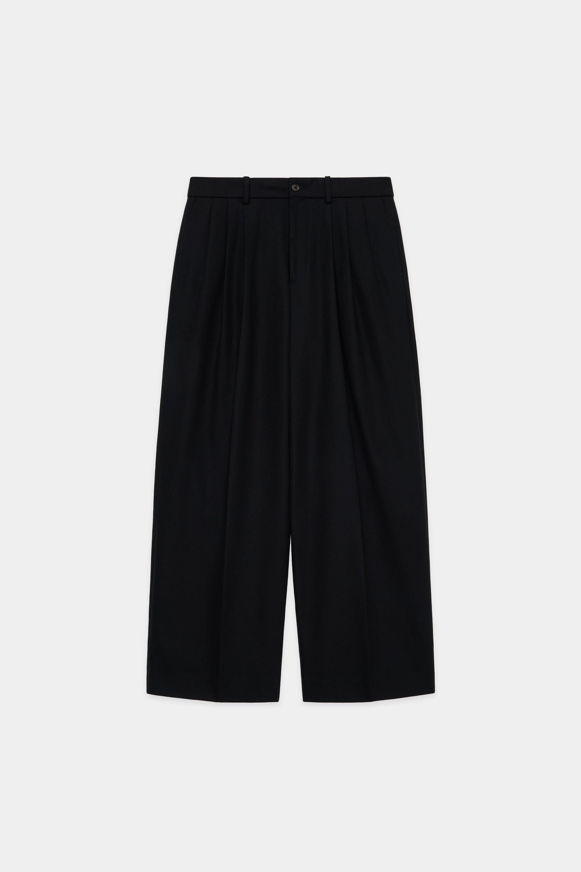 ORGANIC COTTON SURVIVAL CLOTH TRIPLE PLEATED WIDE TROUSERS, Black