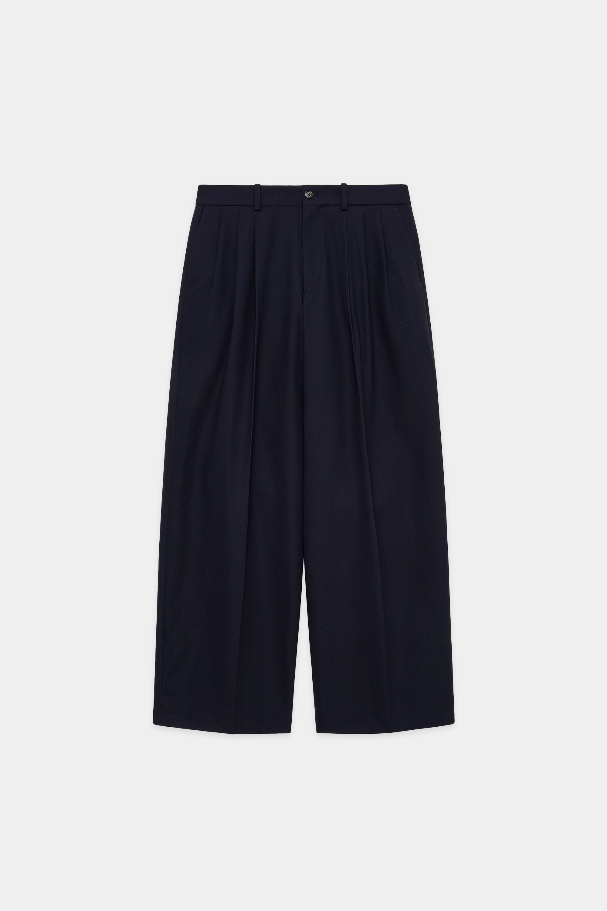 ORGANIC COTTON SURVIVAL CLOTH TRIPLE PLEATED WIDE TROUSERS, Navy