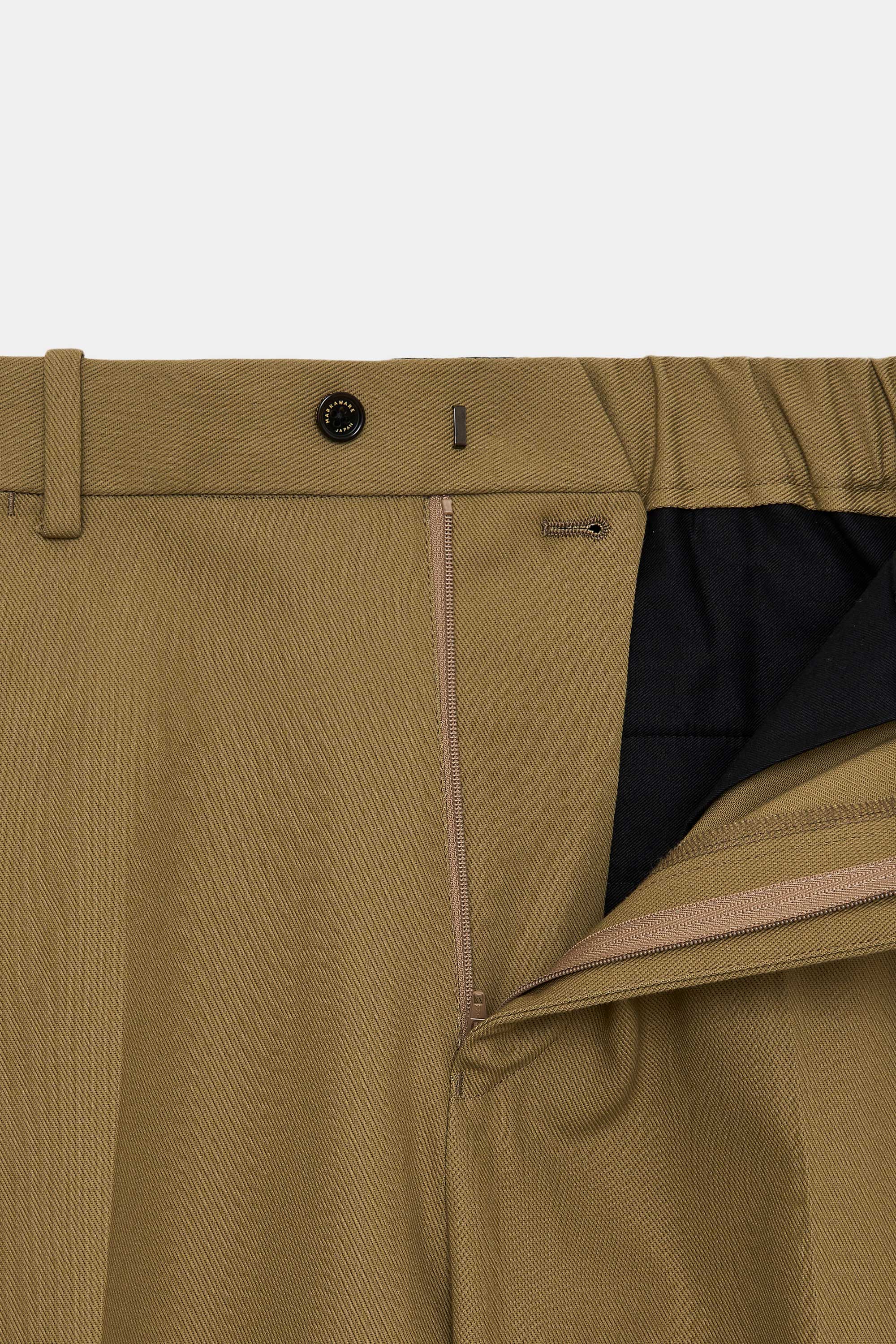 ORGANIC COTTON SURVIVAL CLOTH FLAT FRONT FLARED TROUSERS, Beige