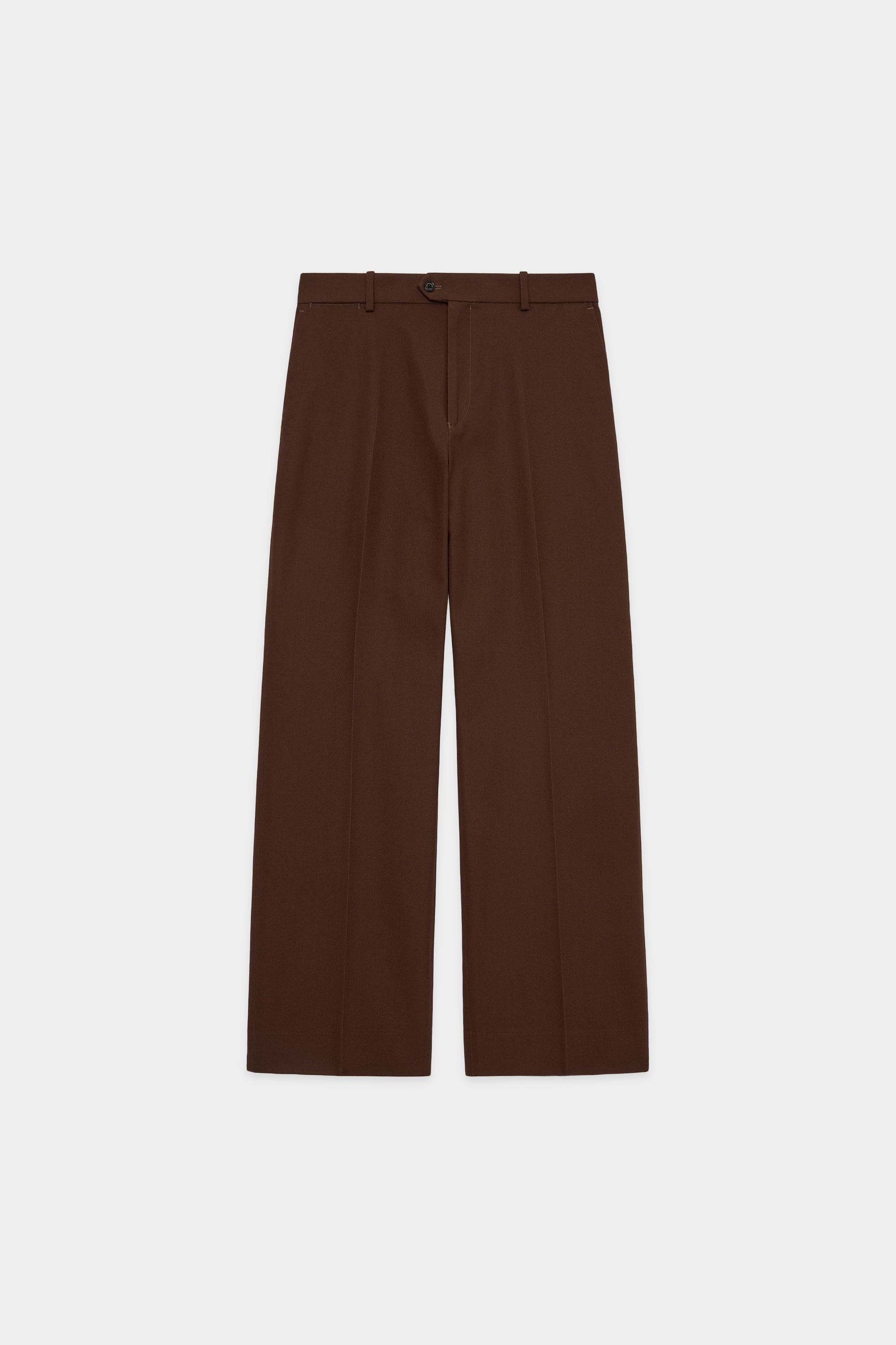 ORGANIC COTTON SURVIVAL CLOTH FLAT FRONT FLARED TROUSERS, Brown