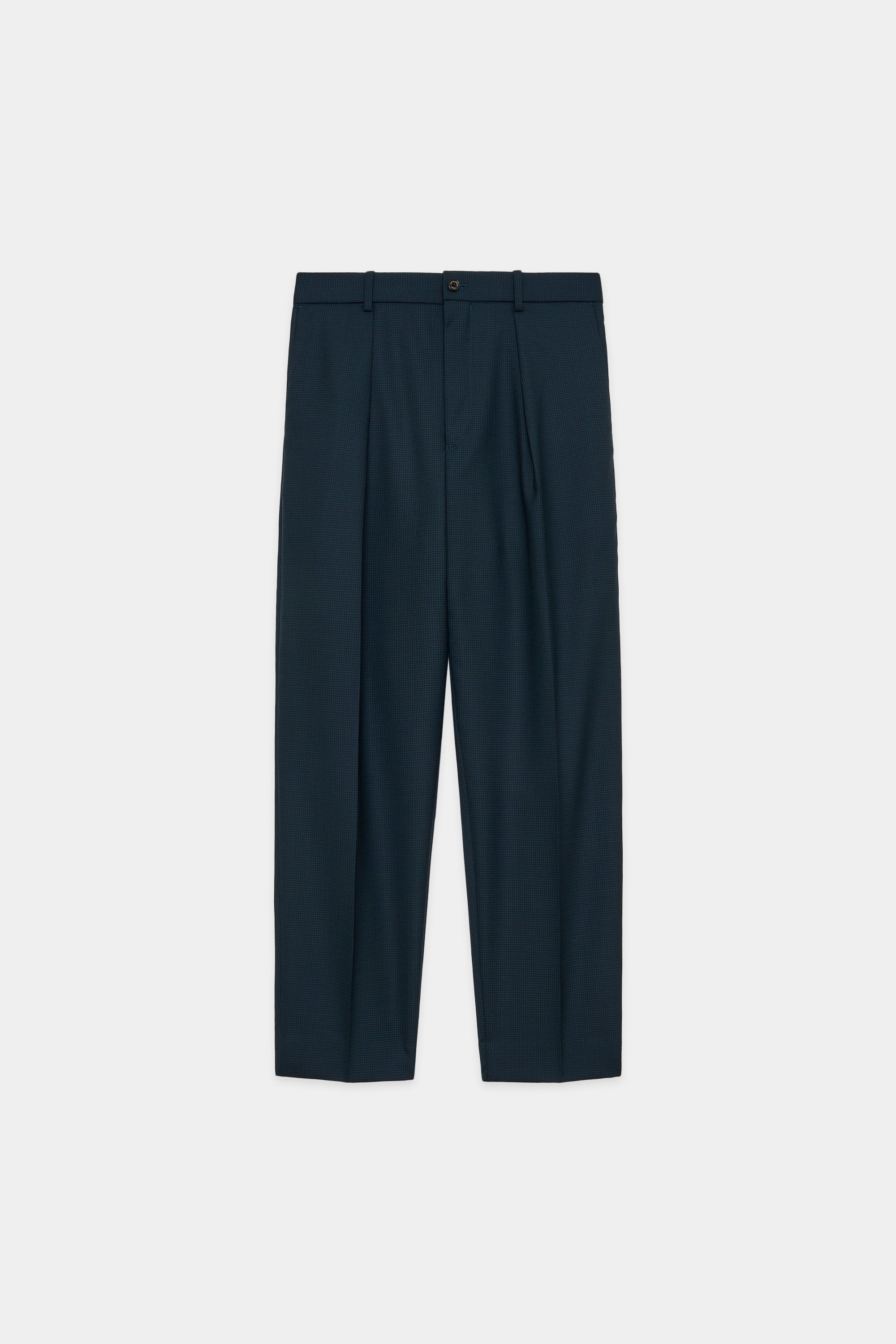 ORGANIC WOOL TROPICAL PEGTOP TROUSERS, Olive Check