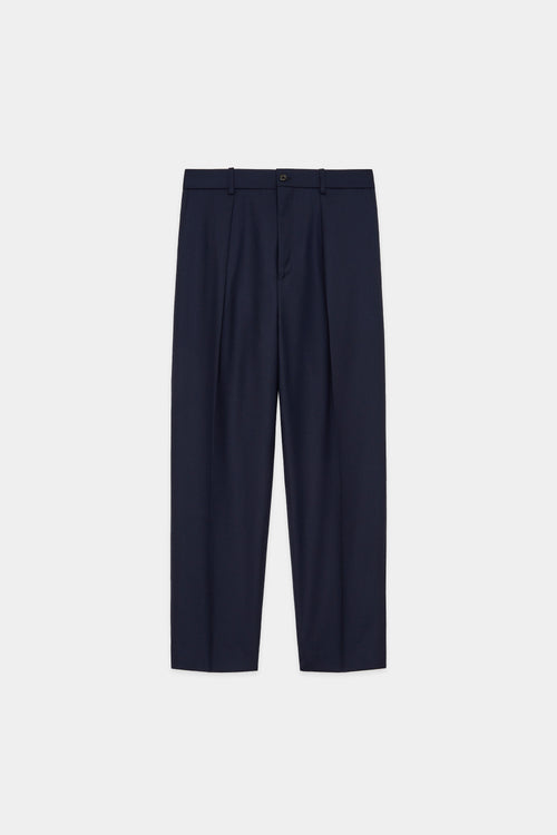 ORGANIC WOOL TROPICAL PEGTOP TROUSERS, Navy