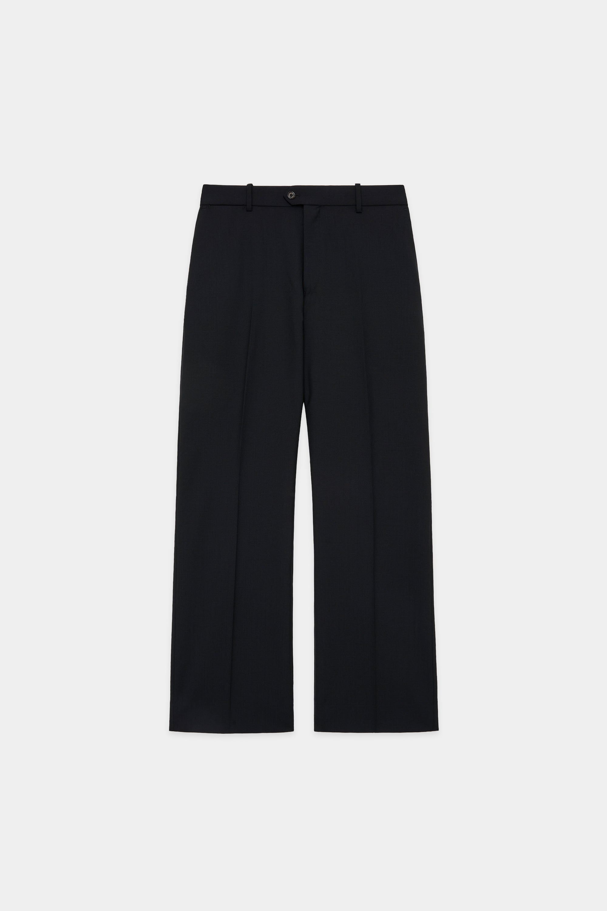 ORGANIC WOOL TROPICAL FLAT FRONT FLAIR TROUSERS, Black