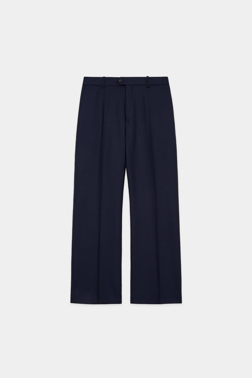 ORGANIC WOOL TROPICAL FLAT FRONT FLAIR TROUSERS, Navy