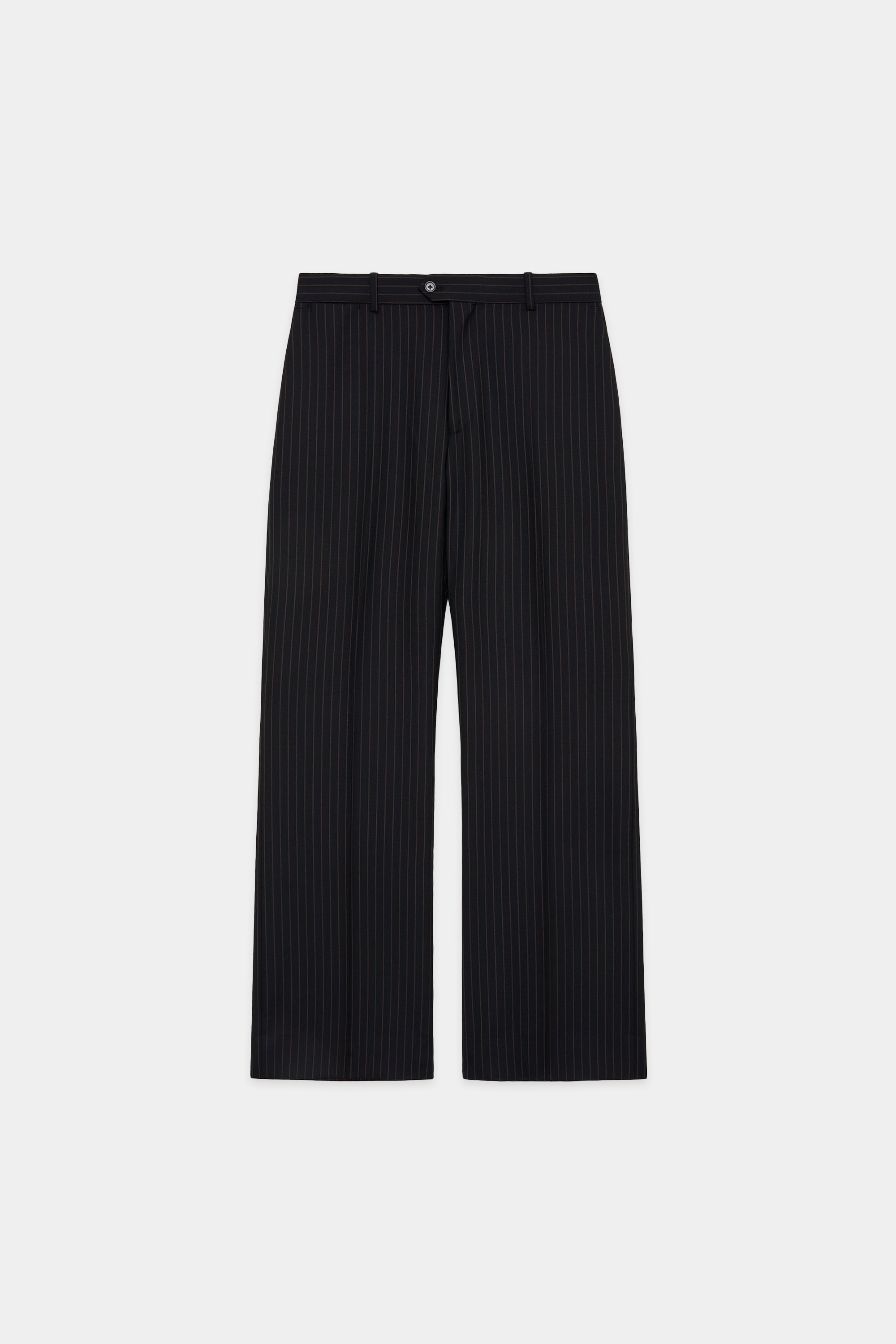 ORGANIC WOOL TROPICAL FLAT FRONT FLAIR TROUSERS, Brown Stripe