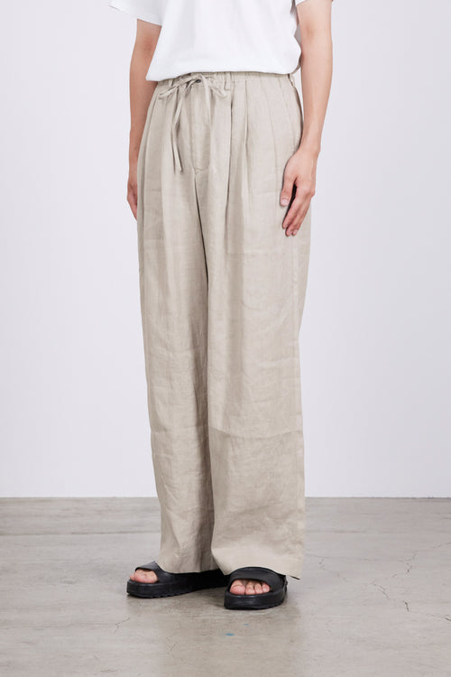 HEMP SHIRTING TRIPLE PLEATED EASY TROUSERS, Taupe