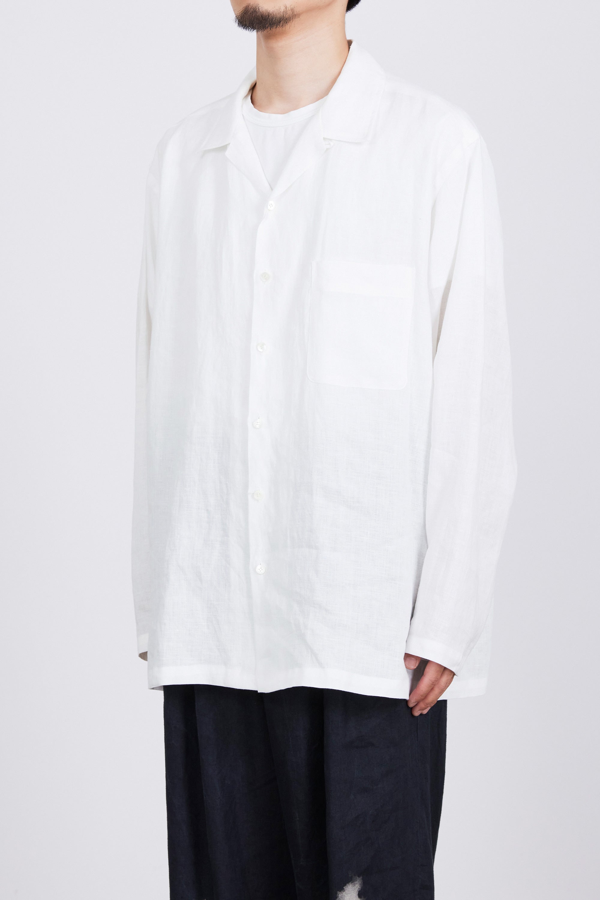 ヘンプ細布 / オープンカラーシャツL/S, White