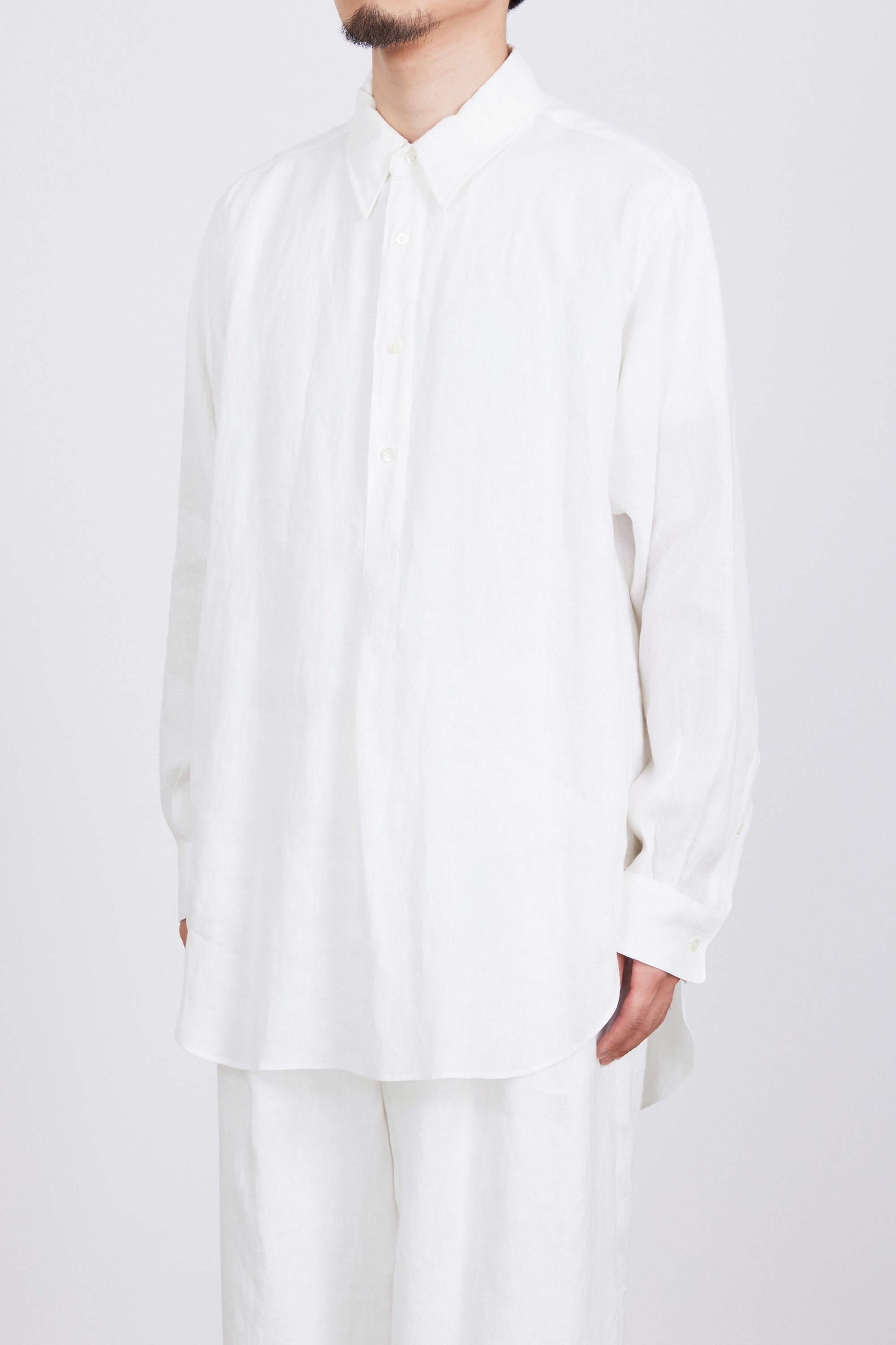 ヘンプ細布 / ダブルカラーロングシャツ, White