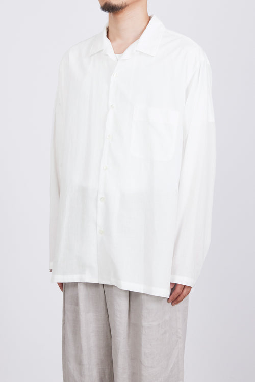 オーガニックペルーピマコットン60/-ローン / オープンカラーシャツ, White