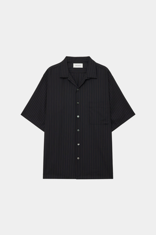 オーガニックウールトロピカル / オープンカラーワイドシャツ S/S, Brown Stripe