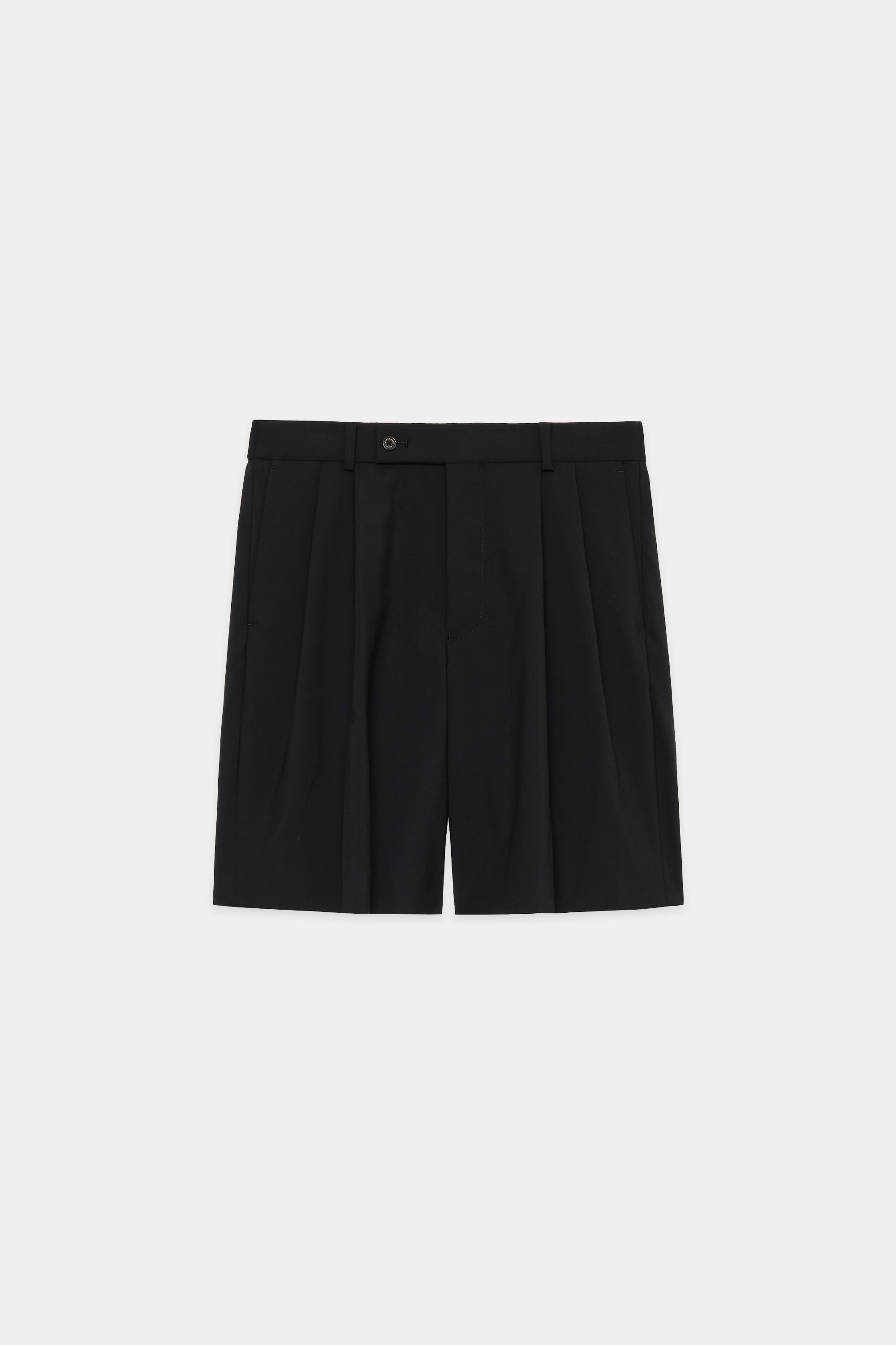 ORGANIC WOOL 2/80 TROPICAL DOUBLE PLEATED CLASSIC WIDE SHORTS, Black