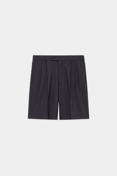 ORGANIC WOOL 2/80 TROPICAL DOUBLE PLEATED CLASSIC WIDE SHORTS, Charcoal