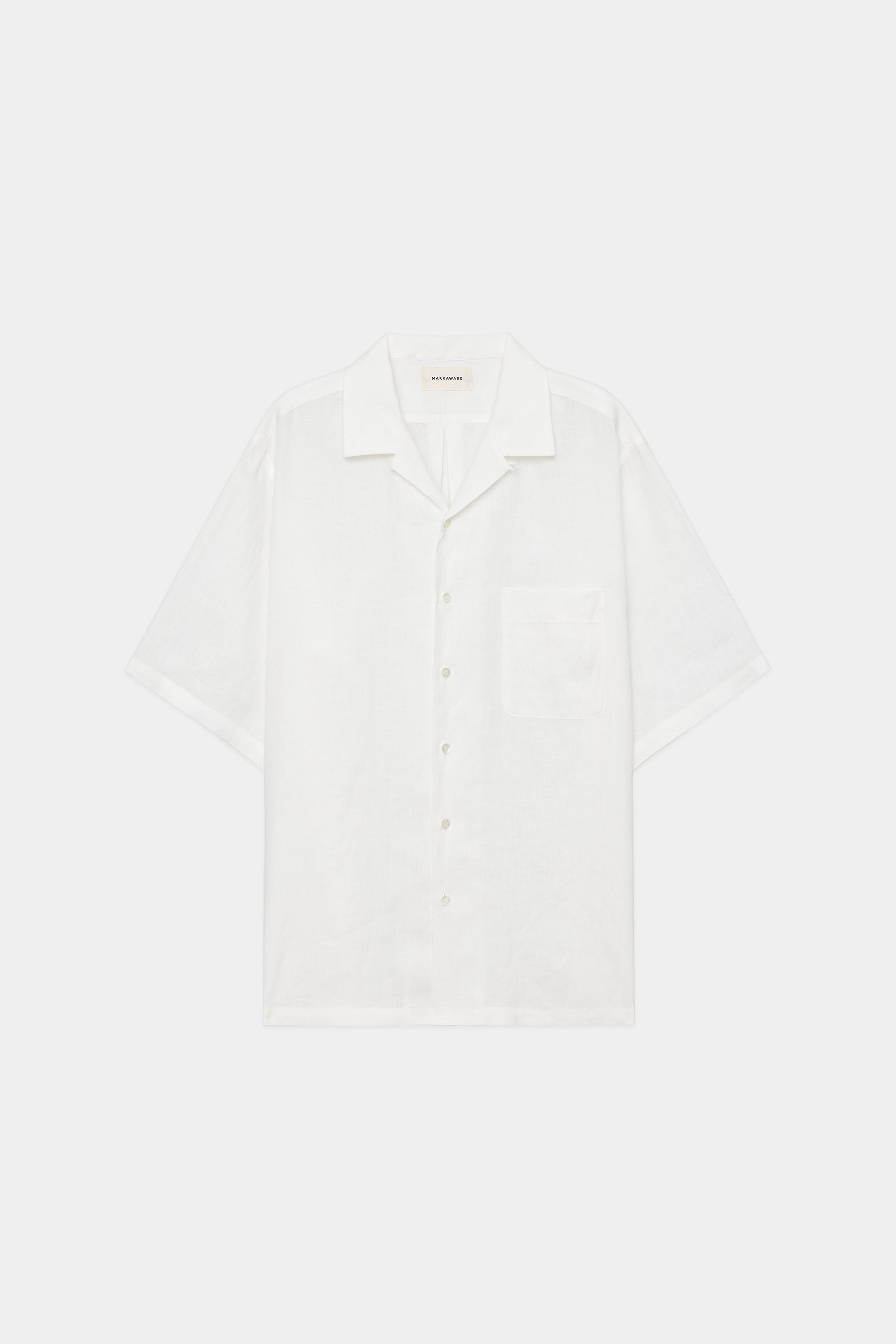 HEMP SHIRTING OPEN COLLAR WIDE SHIRT S/S, White