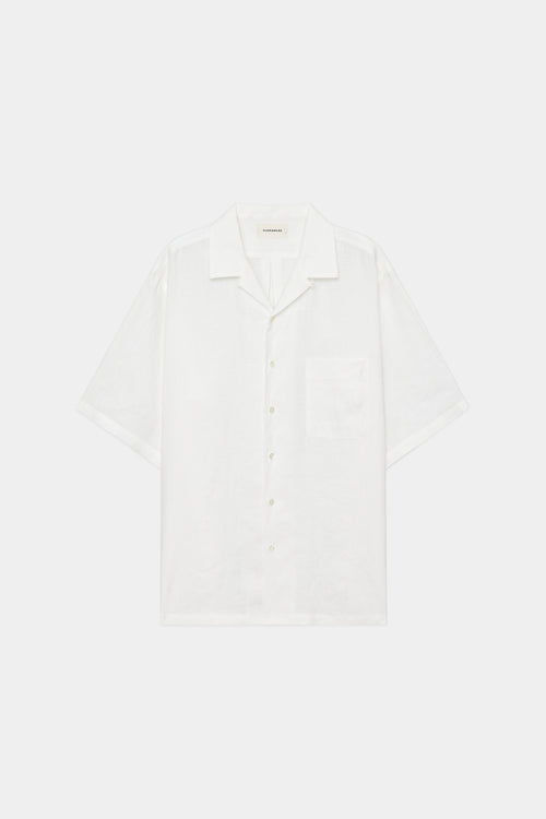 HEMP SHIRTING OPEN COLLAR WIDE SHIRT S/S, White