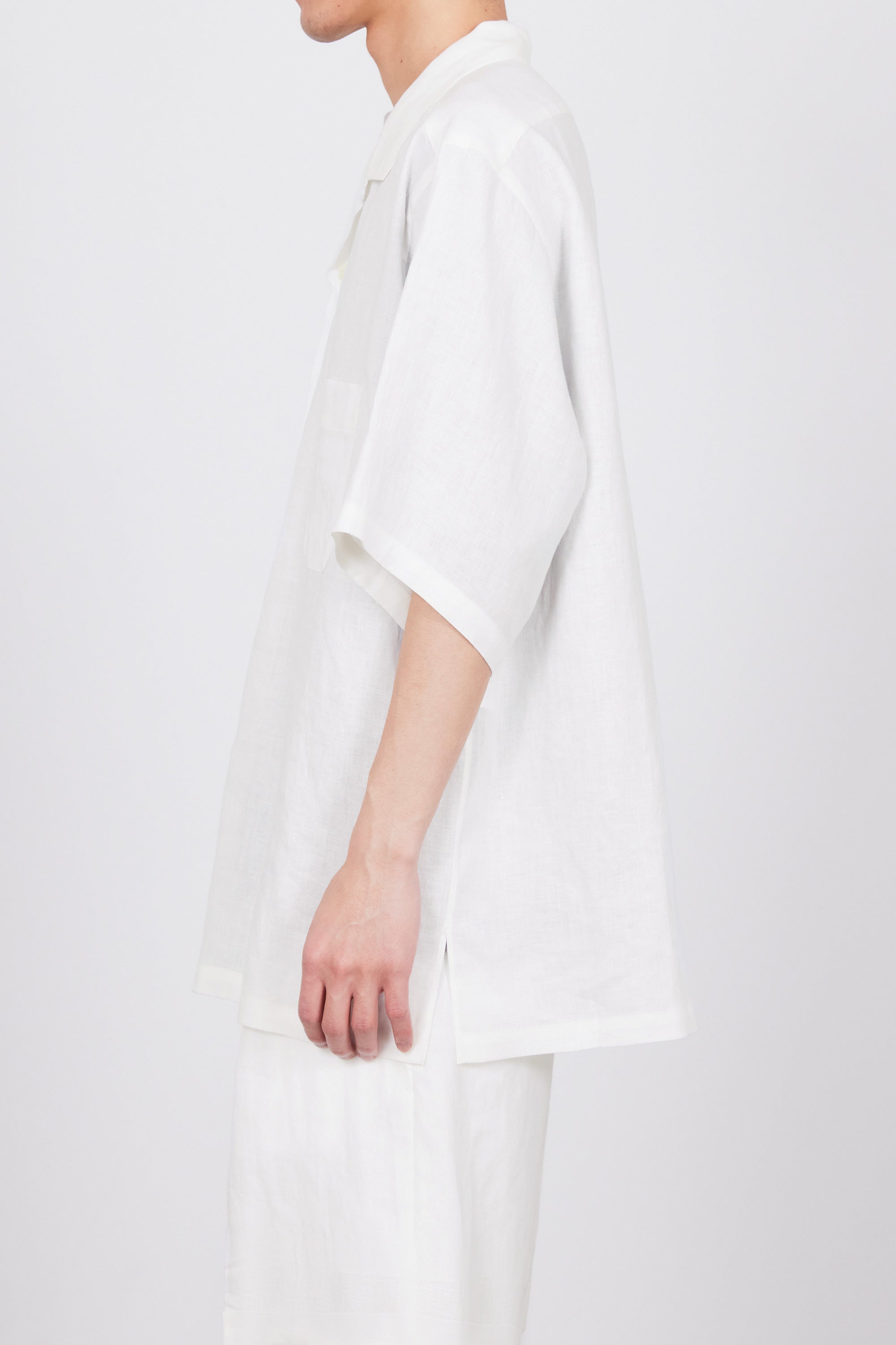 HEMP SHIRTING OPEN COLLAR WIDE SHIRT S/S, White