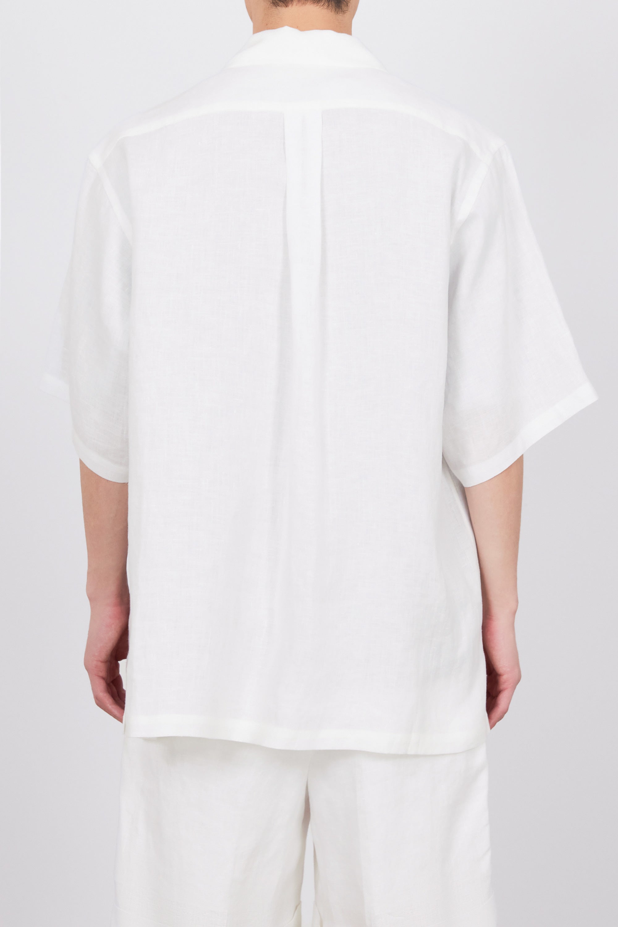 HEMP SHIRTING OPEN COLLAR WIDE SHIRT S/S, White