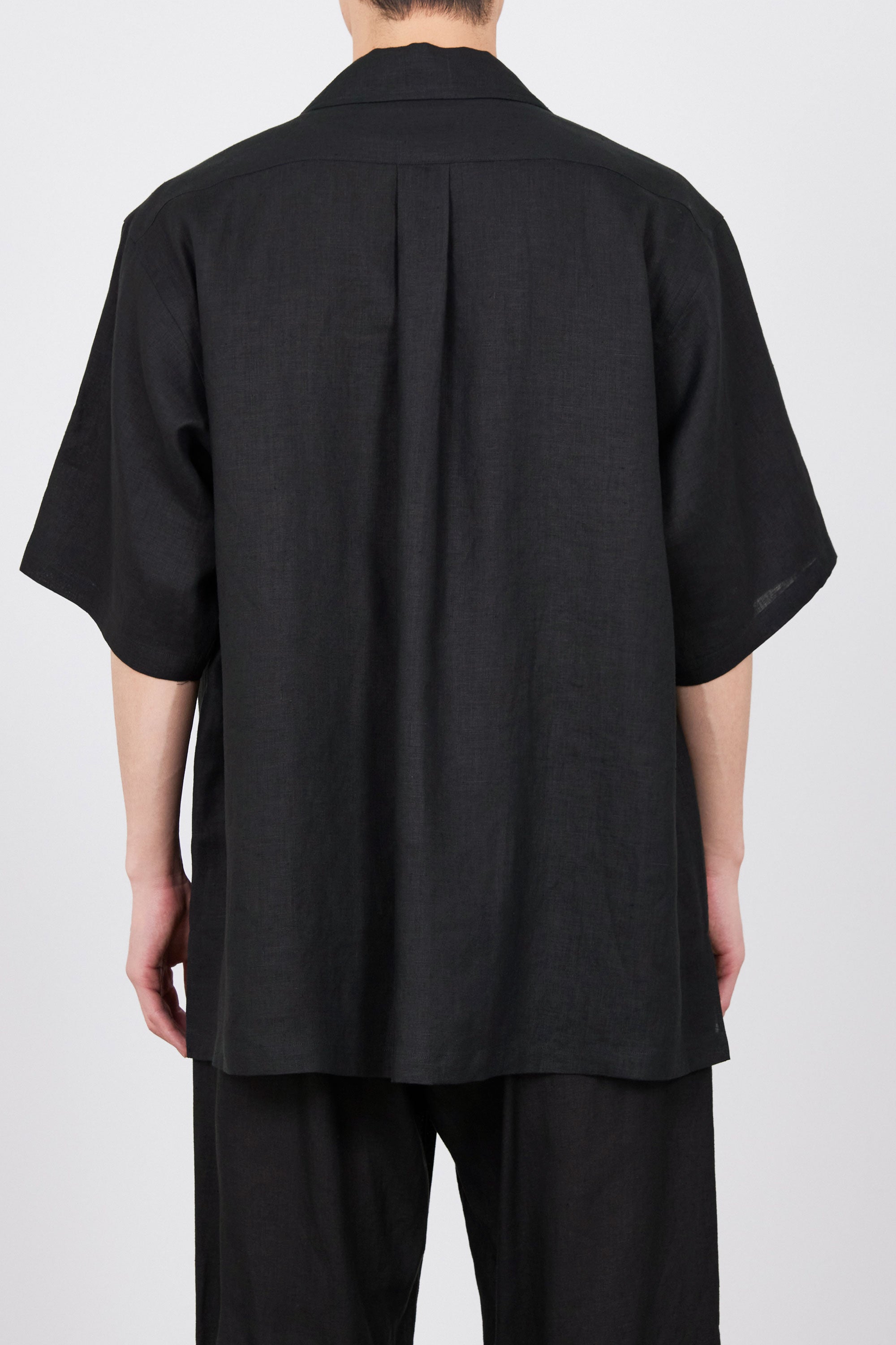 HEMP SHIRTING OPEN COLLAR WIDE SHIRT S/S, Black