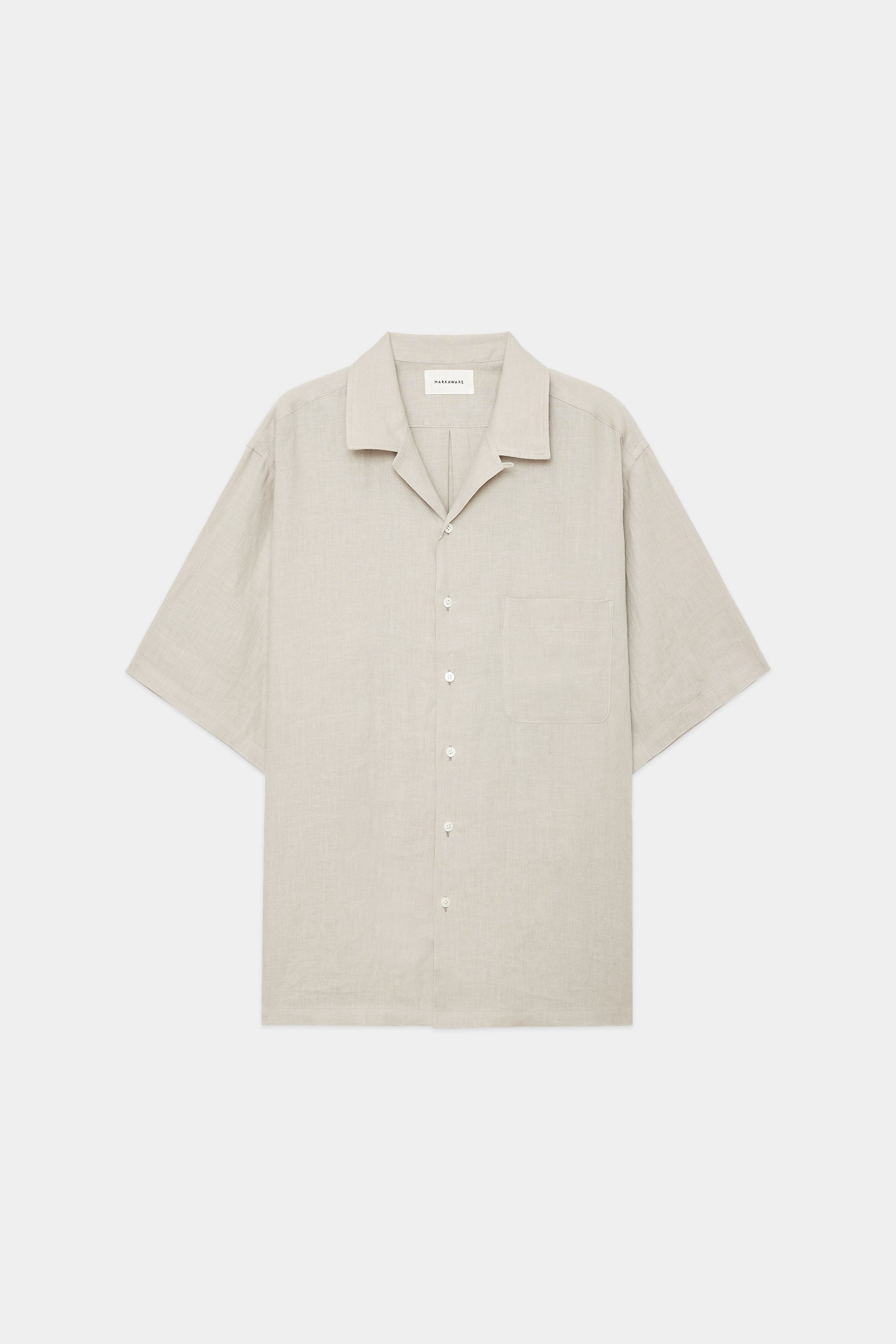 HEMP SHIRTING OPEN COLLAR WIDE SHIRT S/S, Taupe