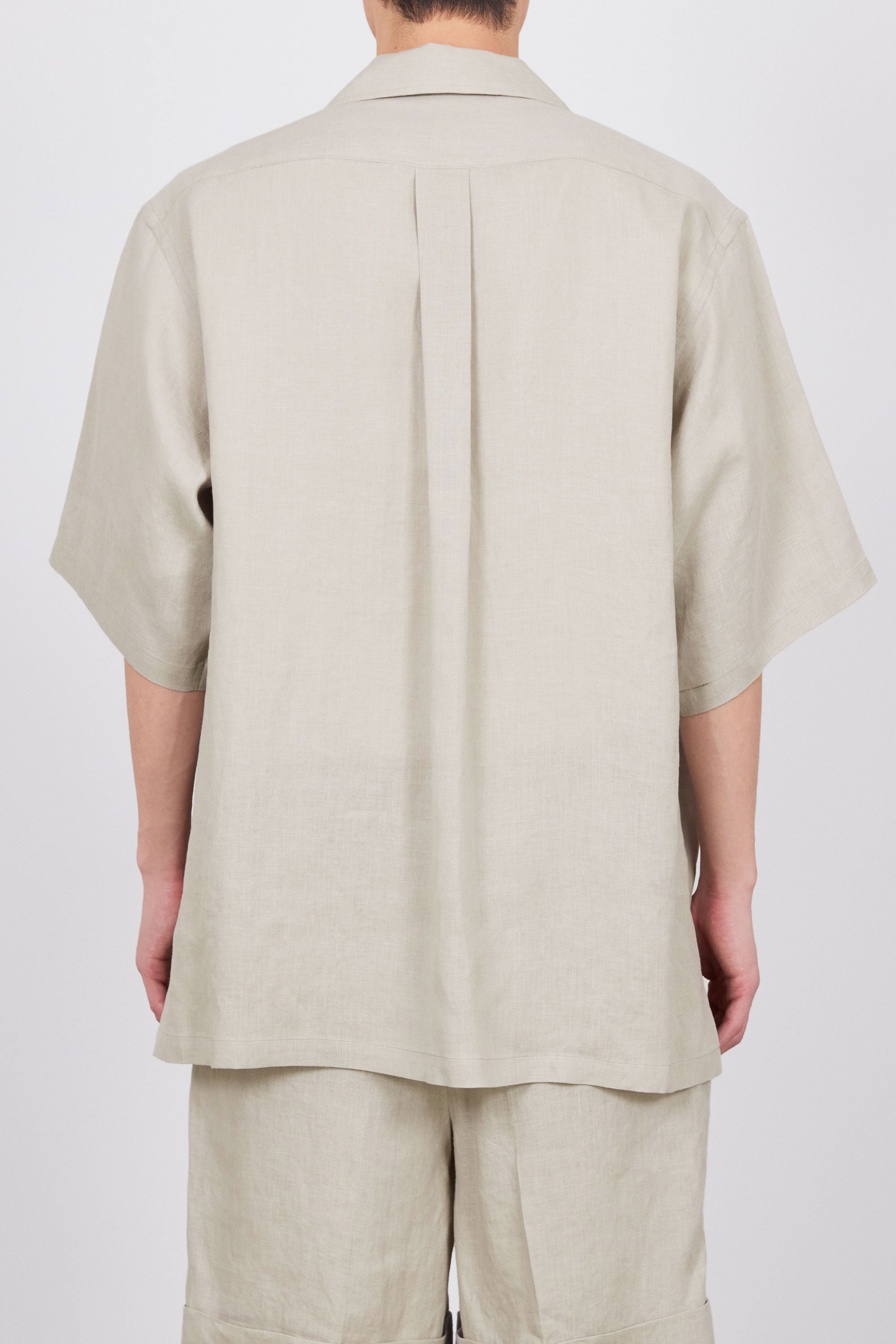 HEMP SHIRTING OPEN COLLAR WIDE SHIRT S/S, Taupe