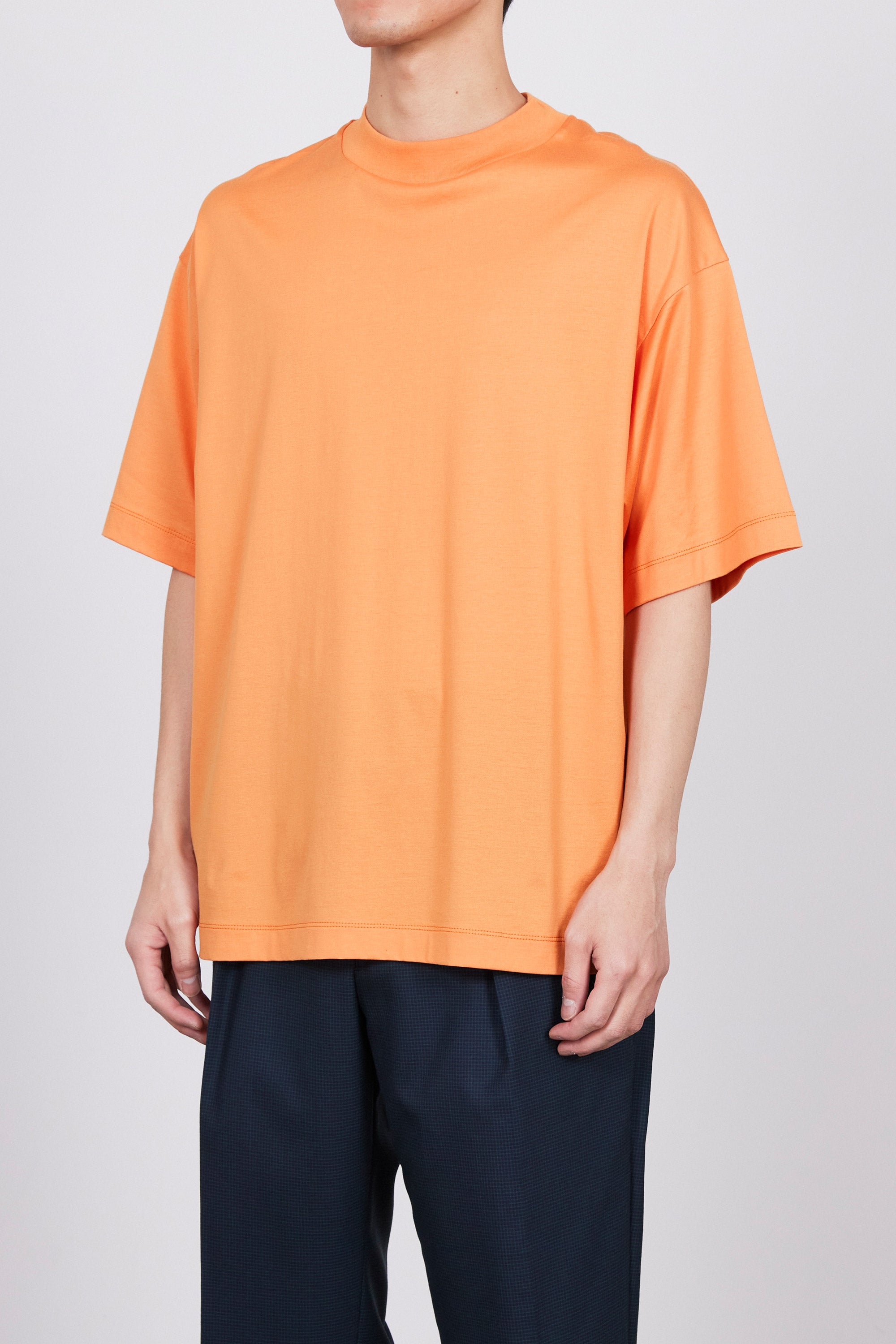 オーガニックGIZA 80/2天竺 / コンフォートフィットモックネック Tee, Orange