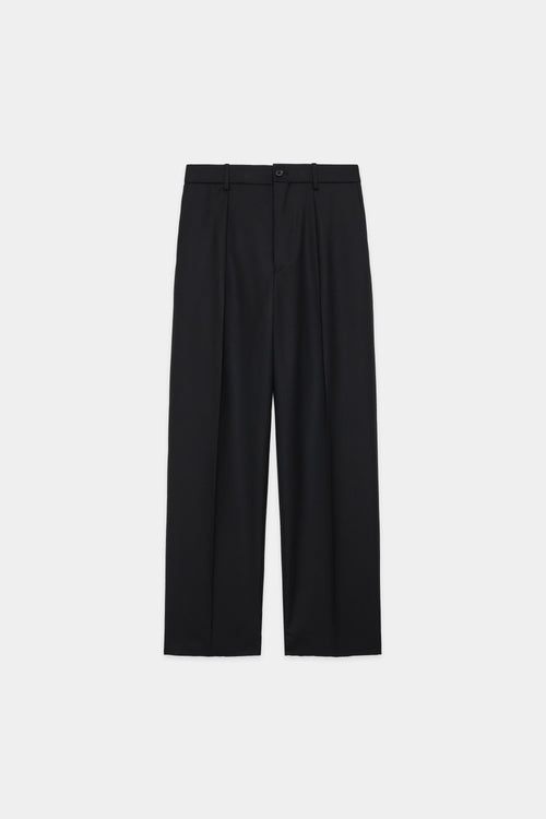 2/72 ORGANIC WOOL SERGE ONE TUCK TAPERED TROUSERS, Black