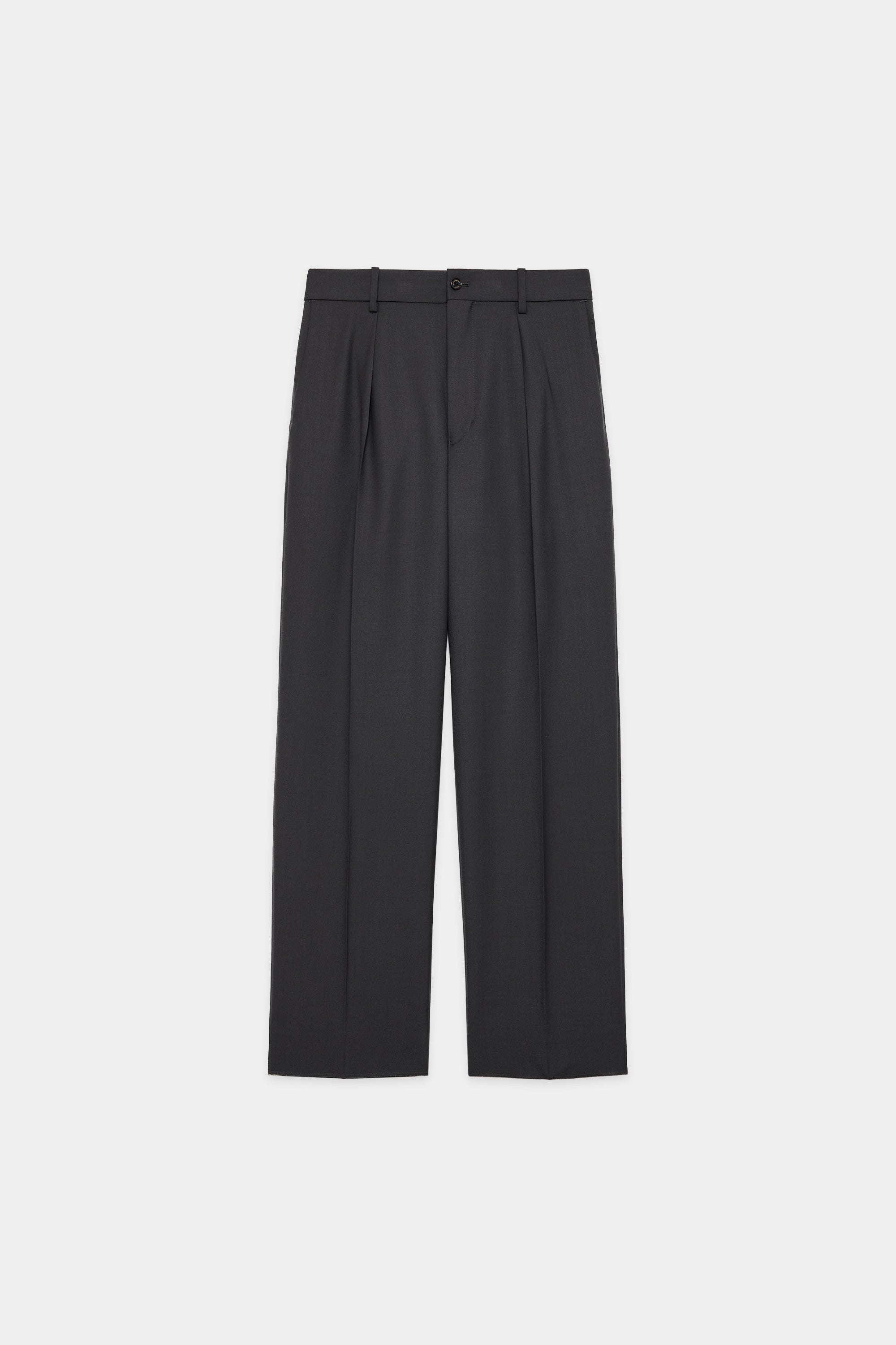 2/72 ORGANIC WOOL SERGE ONE TUCK TAPERED TROUSERS, CE.Gray