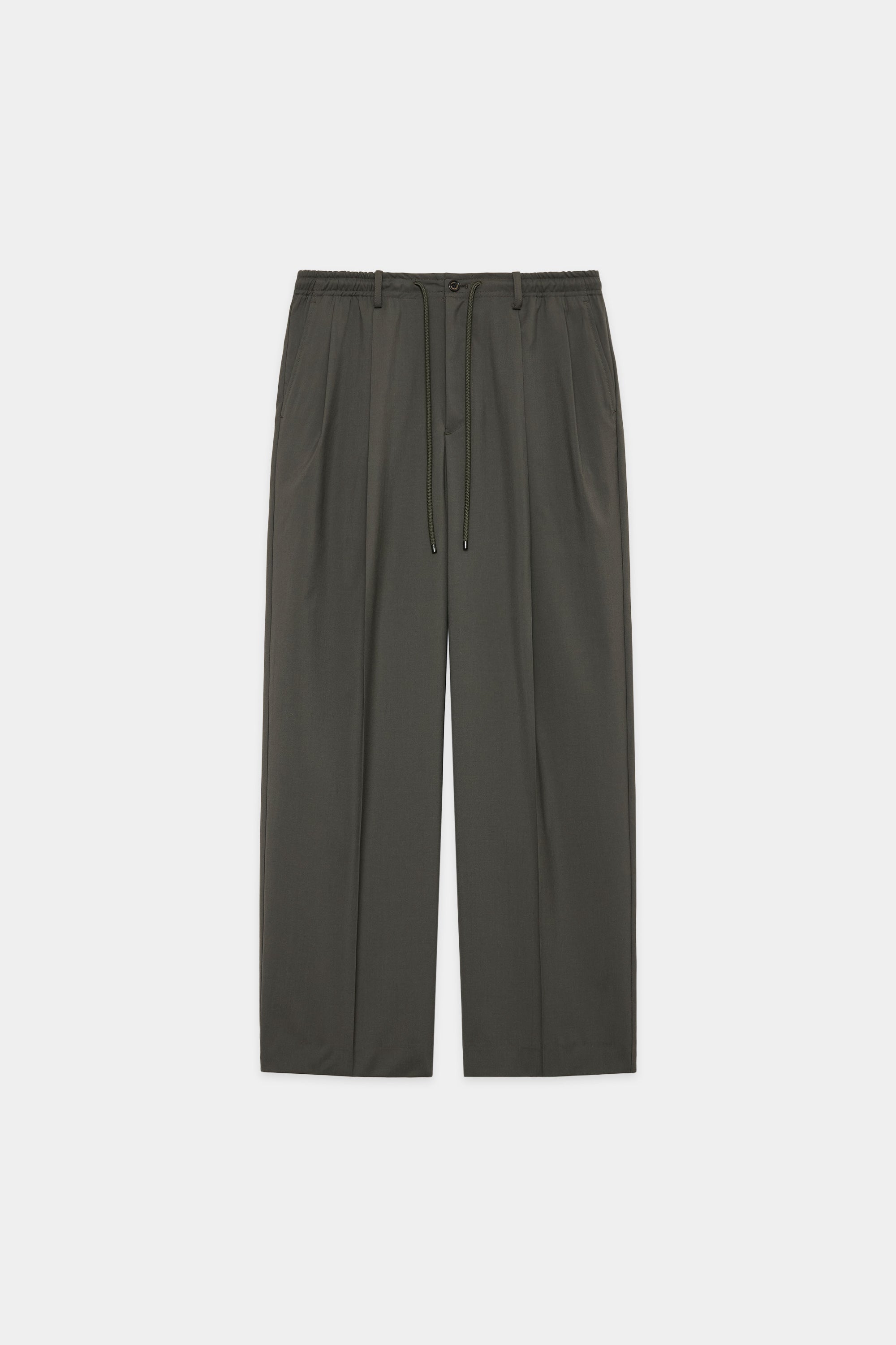 2/80 ORGANIC WOOL TYPEWRITER DOUBLE PLEATED EASY TROUSERS, Olive