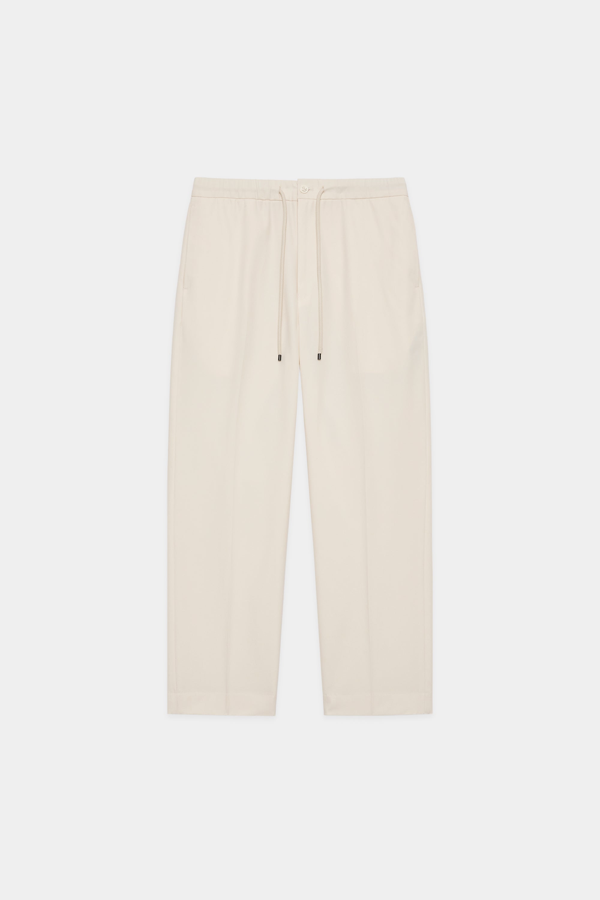 ORGANIC COTTON GABARDINE FLAT TAPERED EASY TROUSERS, Off