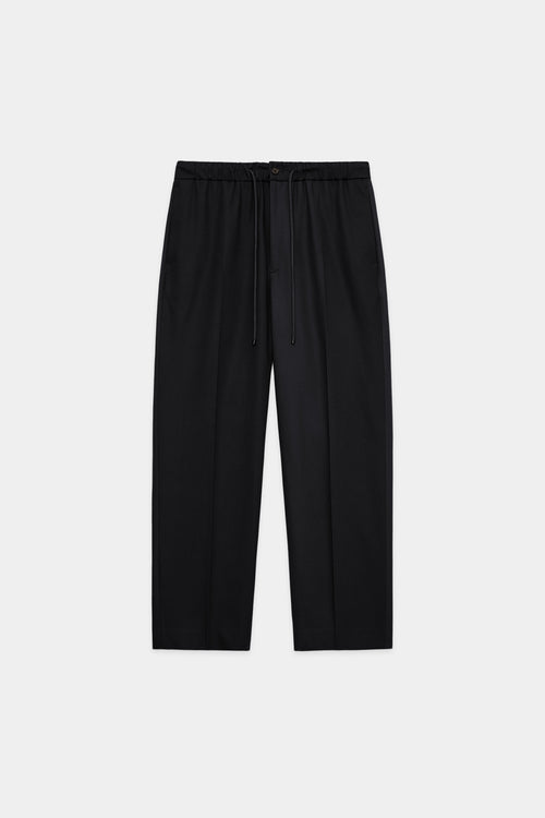 ORGANIC COTTON GABARDINE FLAT TAPERED EASY TROUSERS, Black